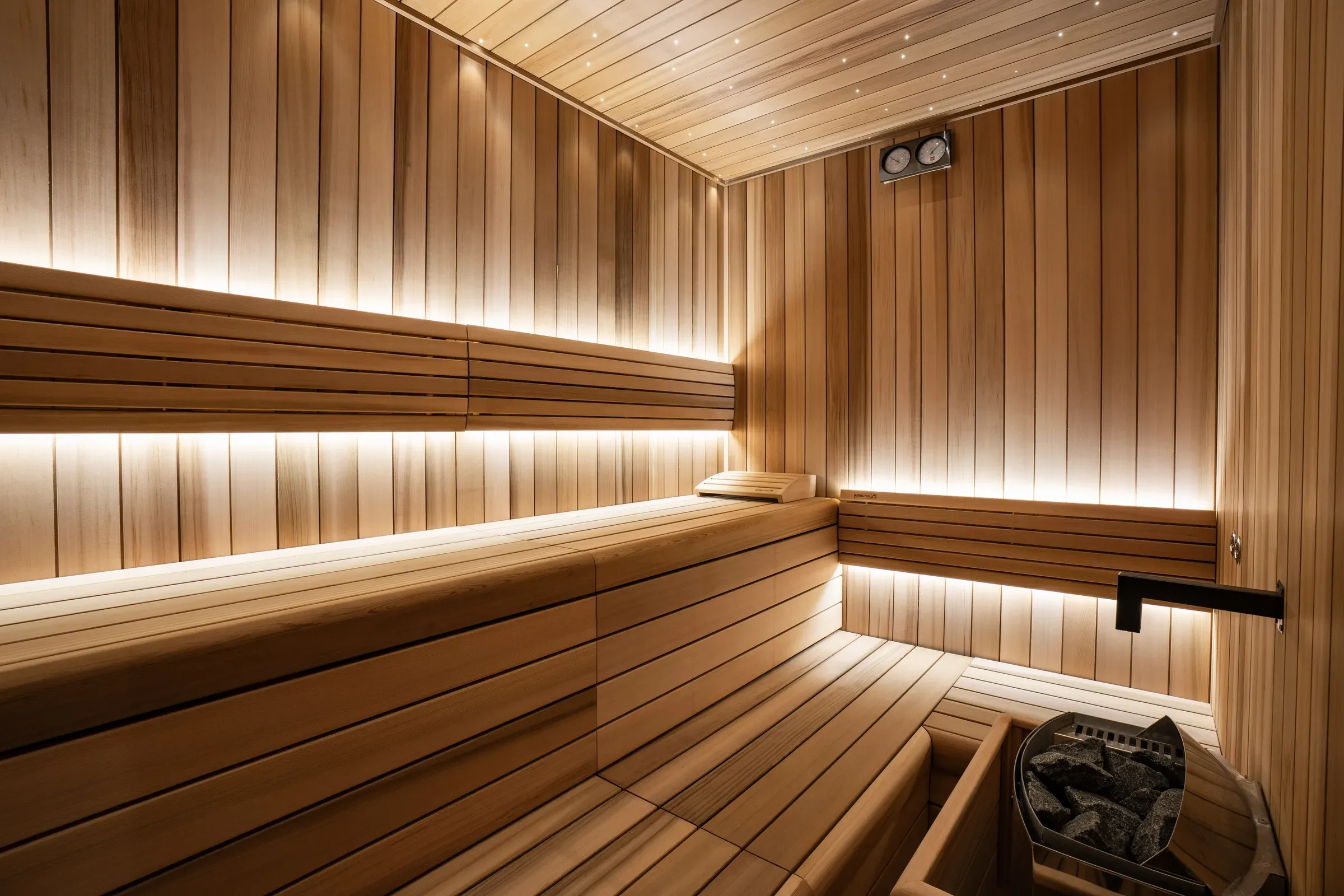 Wooden sauna interior at Heal\Me Spa