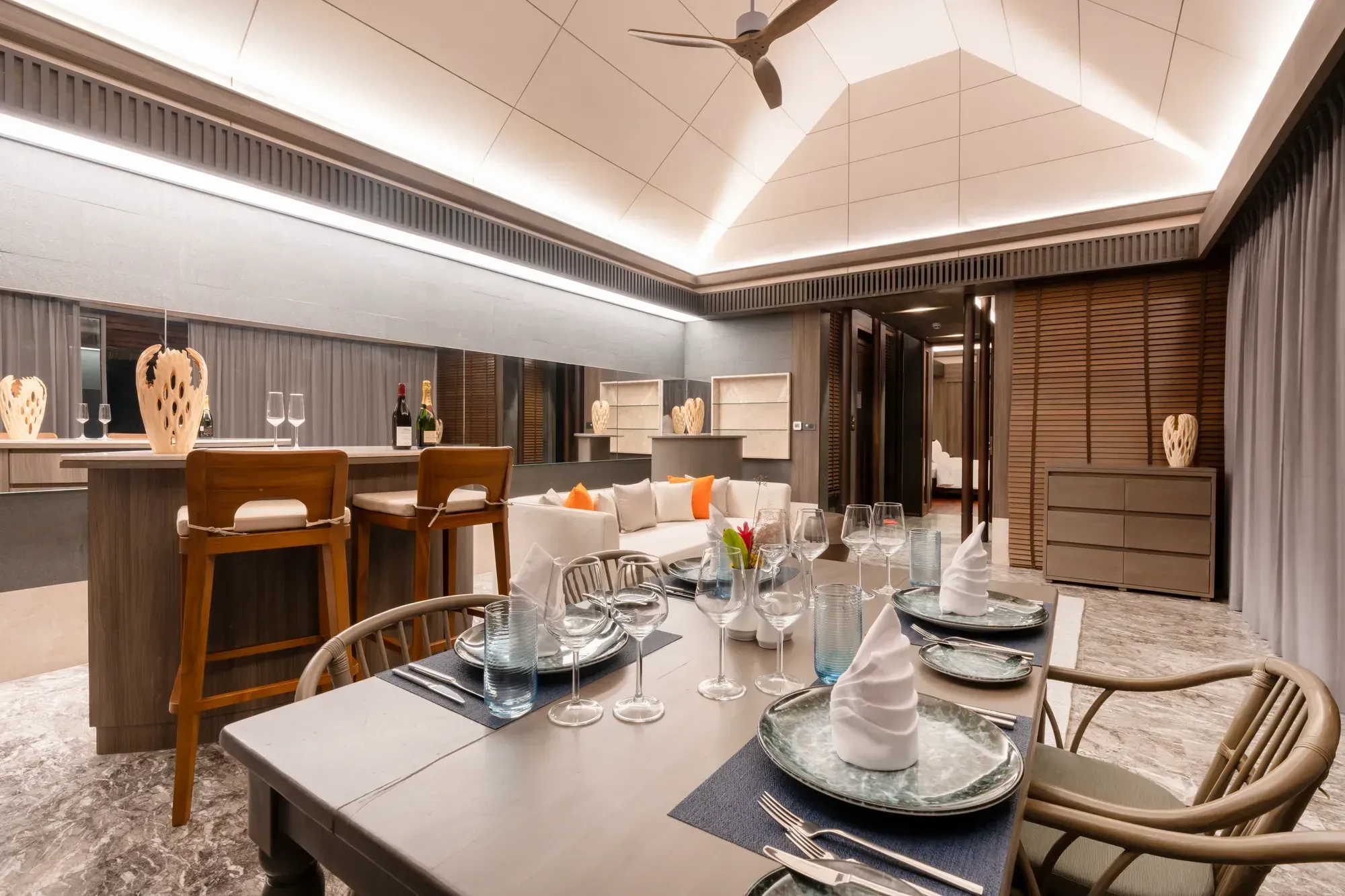 Two-Bedroom Serene Pool Villa dining and living area