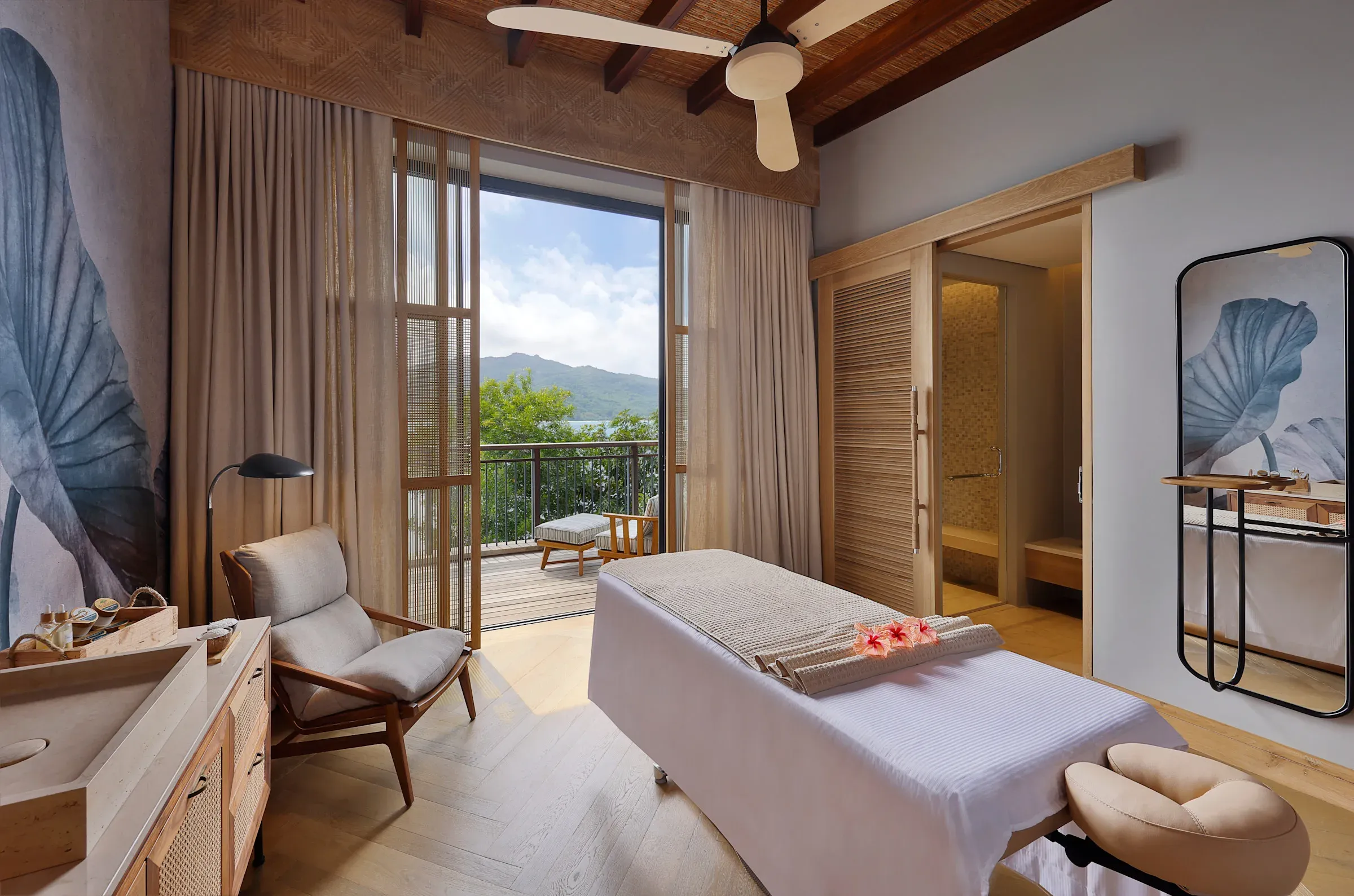 Anpe Spa treatment room with ocean view at Mango House Seychelles