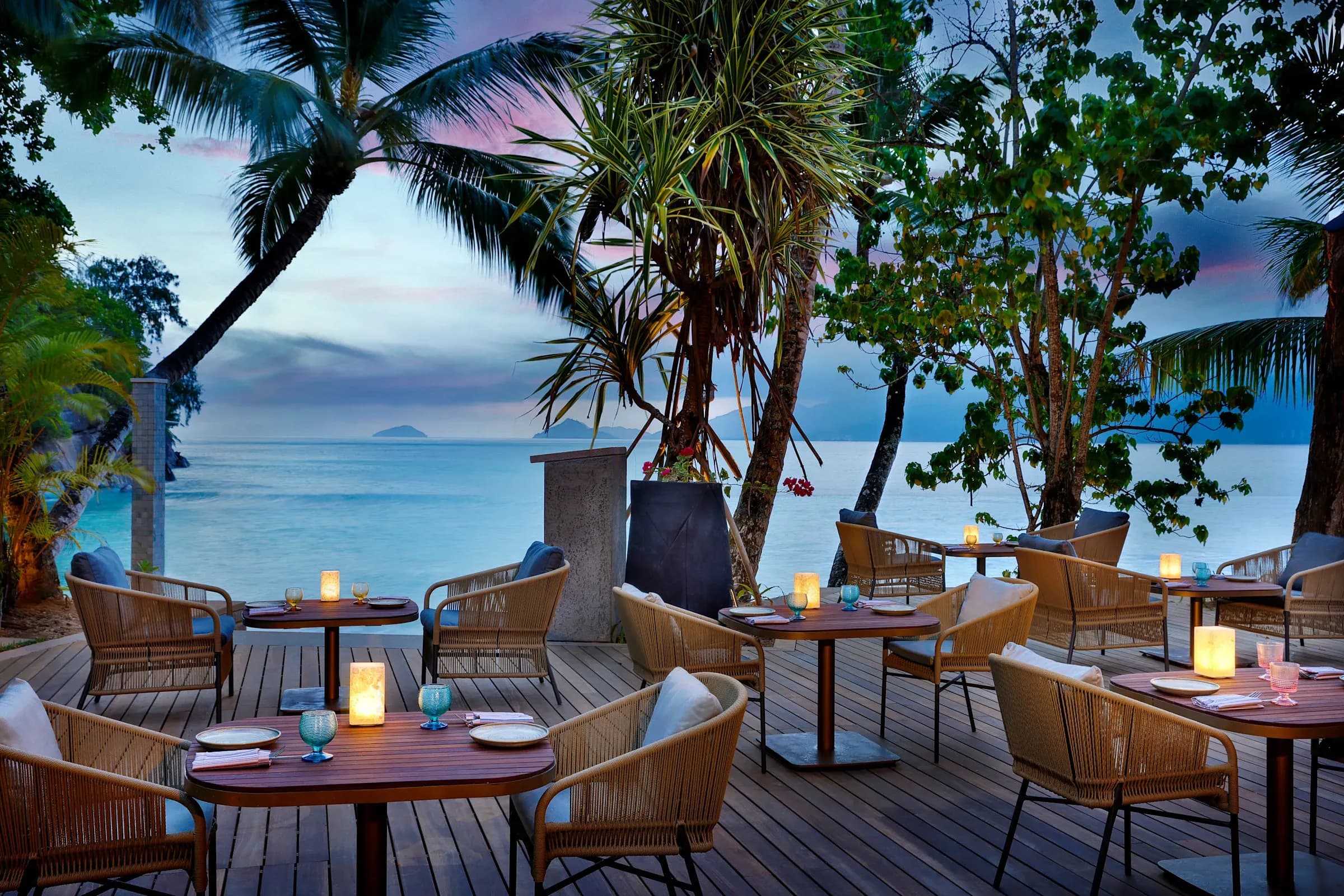 Moutya restaurant open-air dining setting at Mango House Seychelles