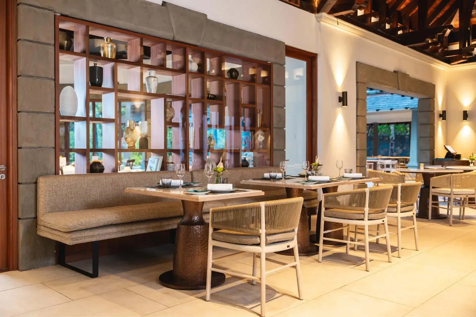 Dining room at Cassine, Maradiva's Mauritian and Mediterranean restaurant