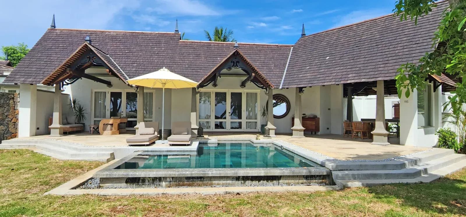 Private pool and terrace of an Exclusive Beachfront Pool Villa at Maradiva