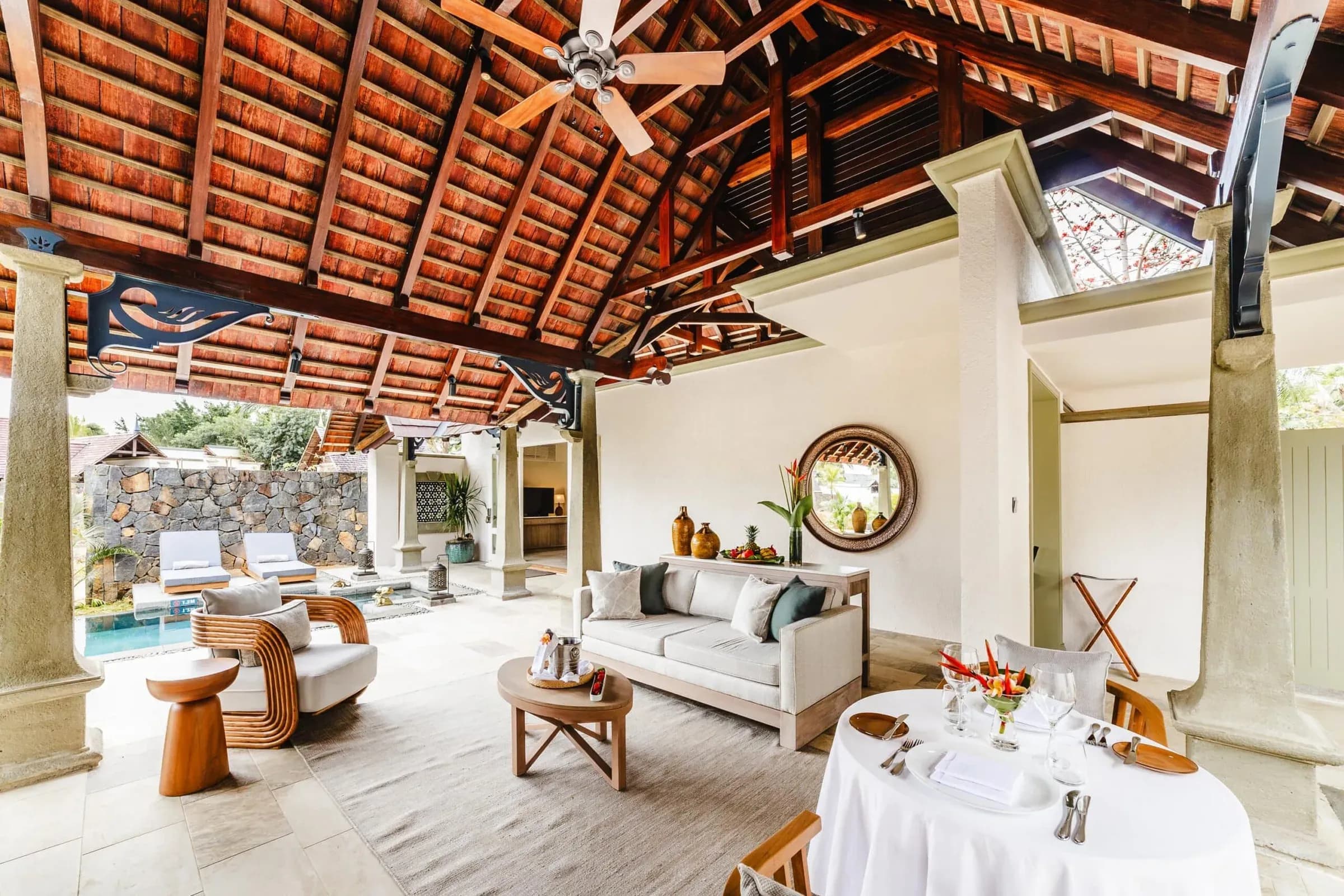 Open-sided living pavilion and private pool of a Luxury Pool Villa at Maradiva