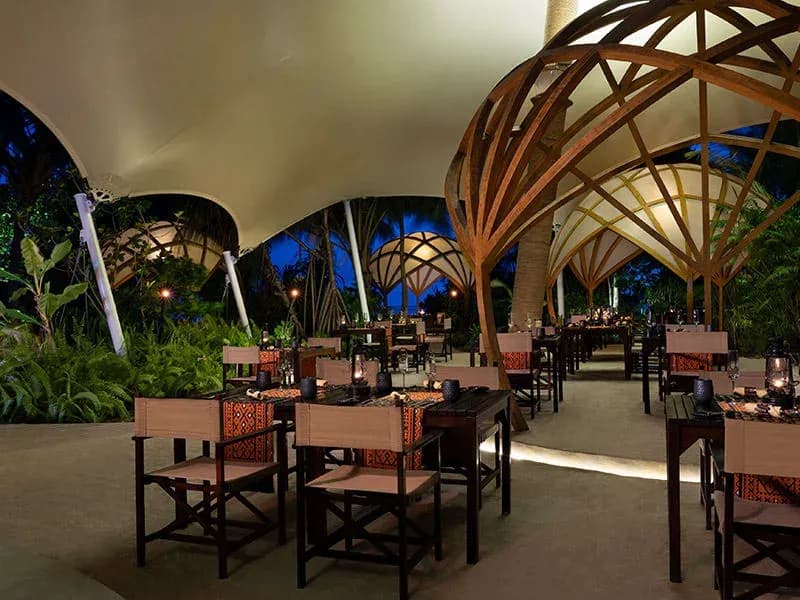 Tribal restaurant open-fire dining at Niyama Private Islands Maldives