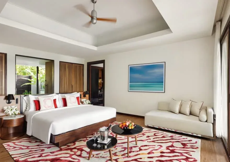 Deluxe Family Beach Pool Villa master bedroom at Niyama Private Islands Maldives