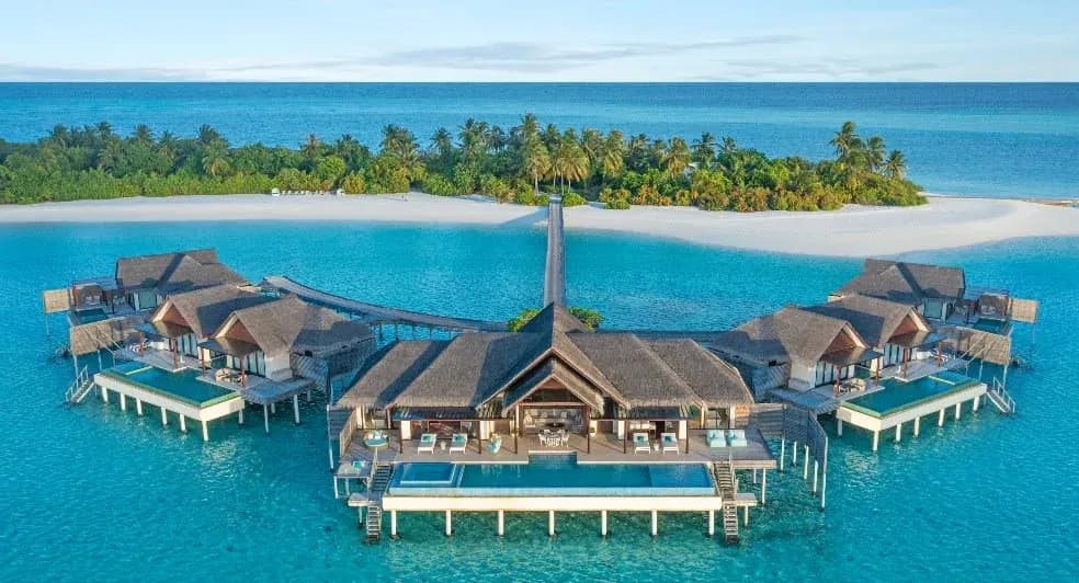 The Crescent private villa cluster aerial view at Niyama Private Islands Maldives