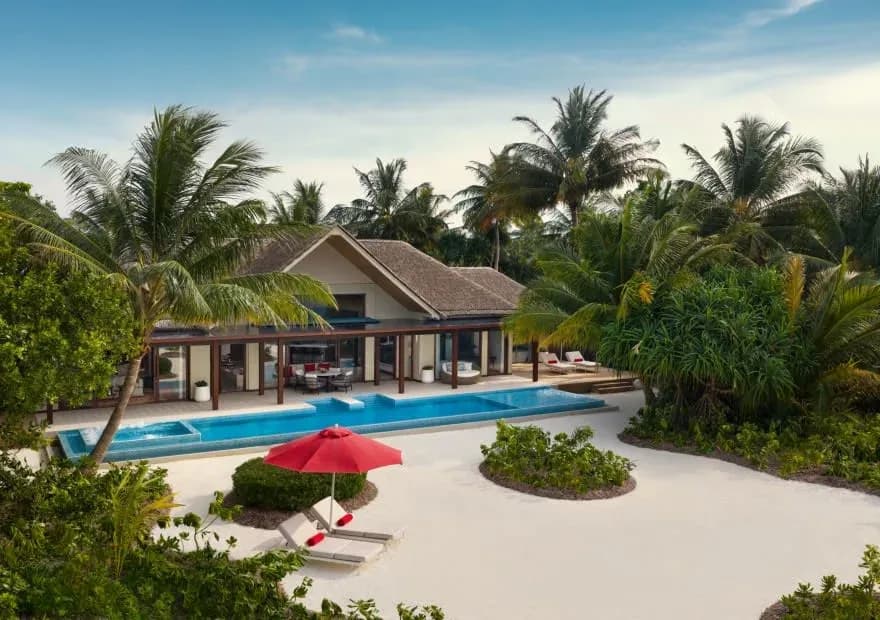Two Bedroom Beach Pool Pavilion aerial exterior view at Niyama Private Islands Maldives