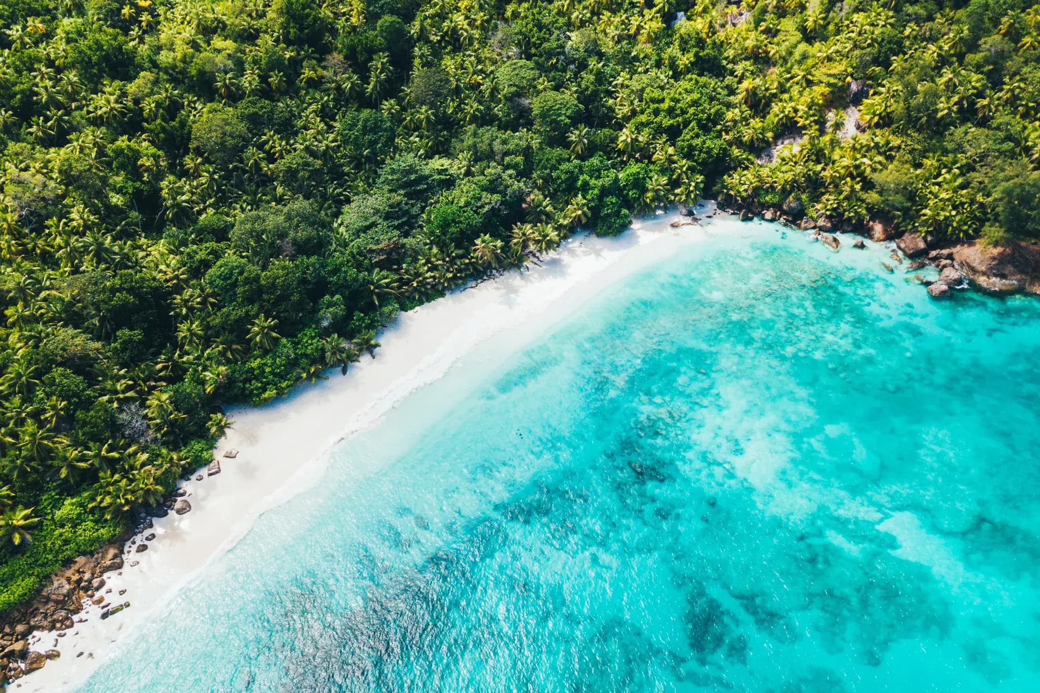 Aerial view of Honeymoon Beach at North Island, Seychelles