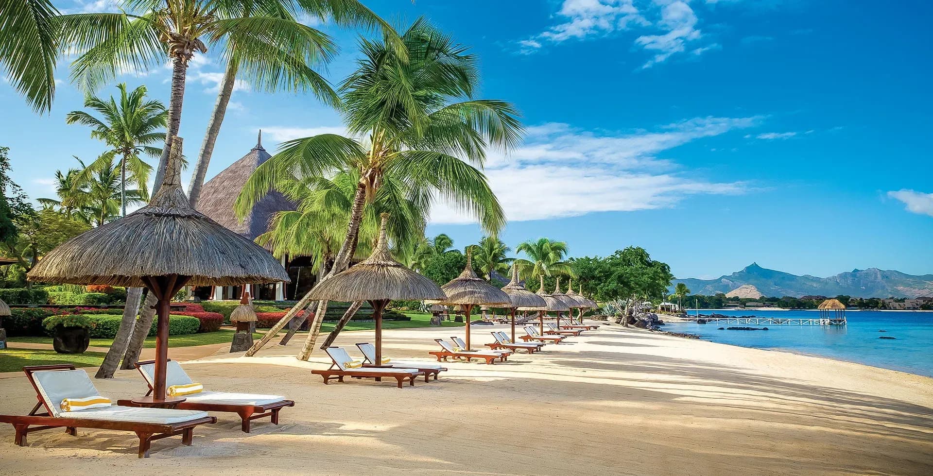 Aerial view of Turtle Bay beach and lagoon at The Oberoi Beach Resort, Mauritius
