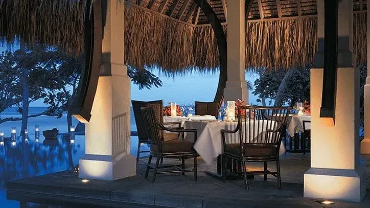 The Restaurant, the resort's main dining room at The Oberoi Beach Resort, Mauritius