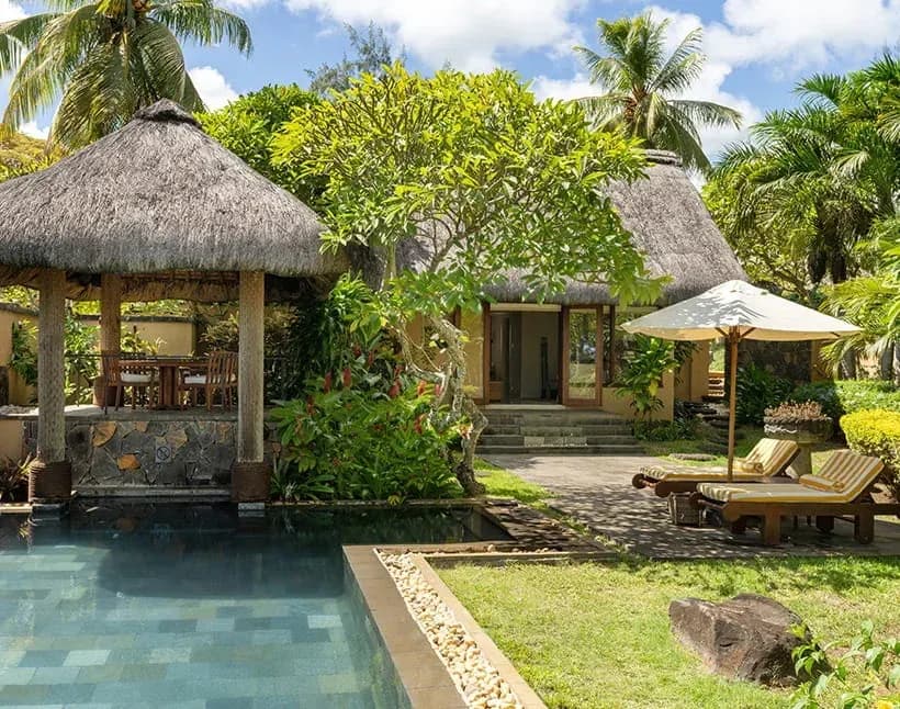 Exterior and private pool of the Luxury Villa with Private Pool at The Oberoi Beach Resort, Mauritius