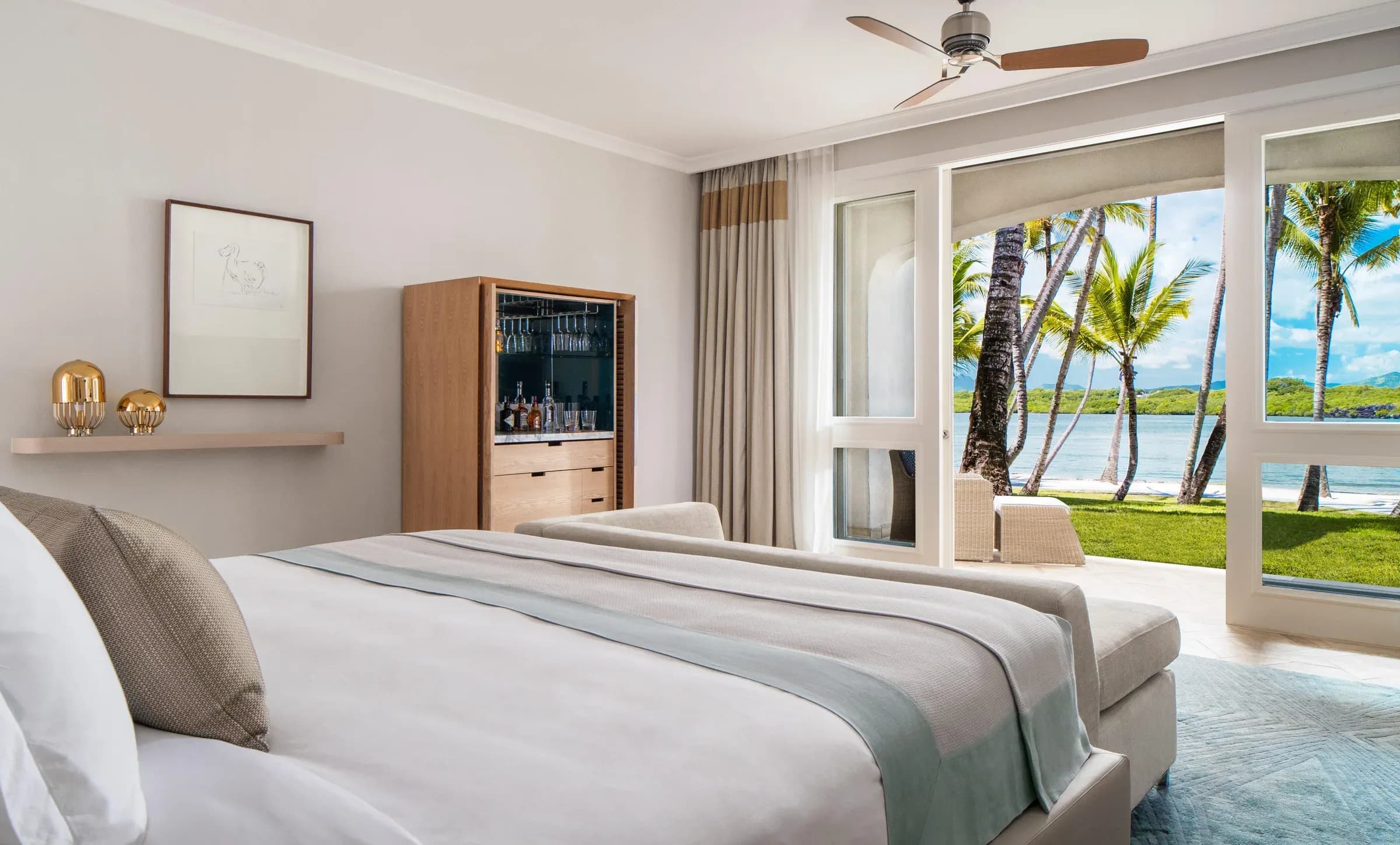 Sunset Room interior overlooking the lagoon at One&Only Le Saint Géran