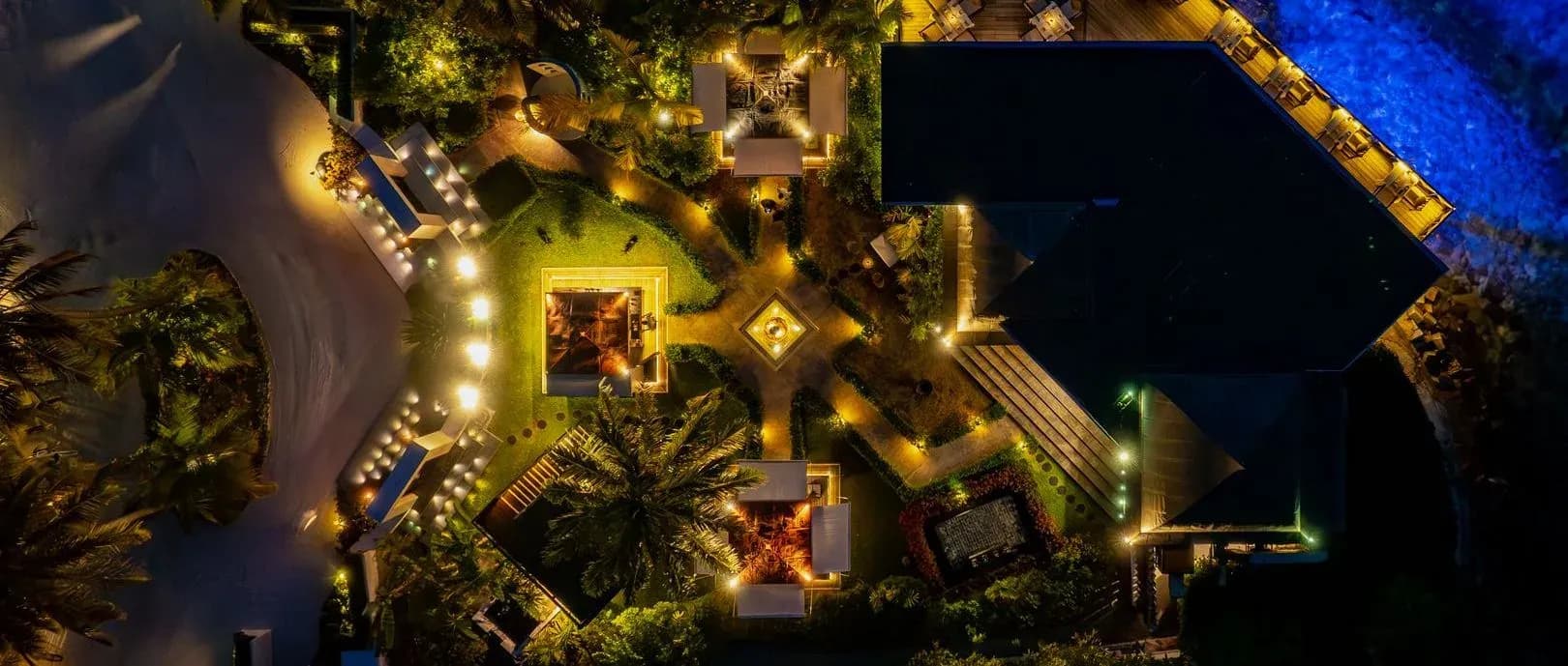 SAFFRON restaurant aerial night view at OZEN RESERVE BOLIFUSHI