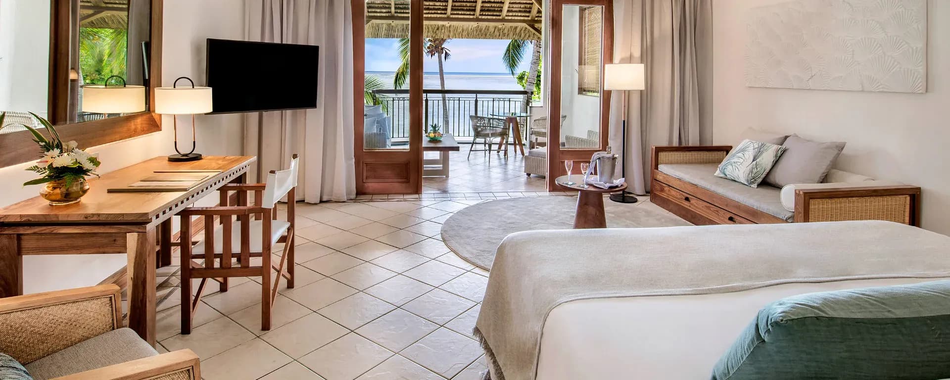 Junior Suite Beachfront lounge and terrace at Paradis Beachcomber