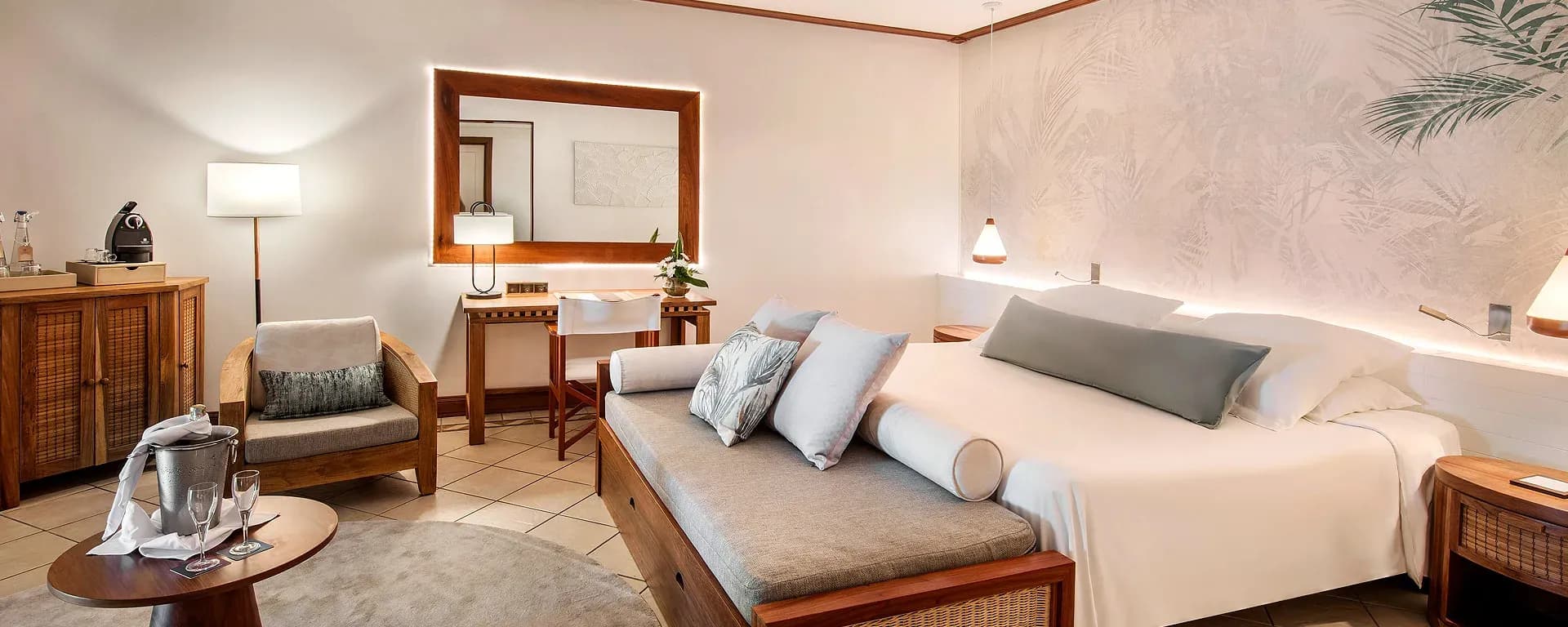 Junior Suite interior surrounded by tropical gardens at Paradis Beachcomber