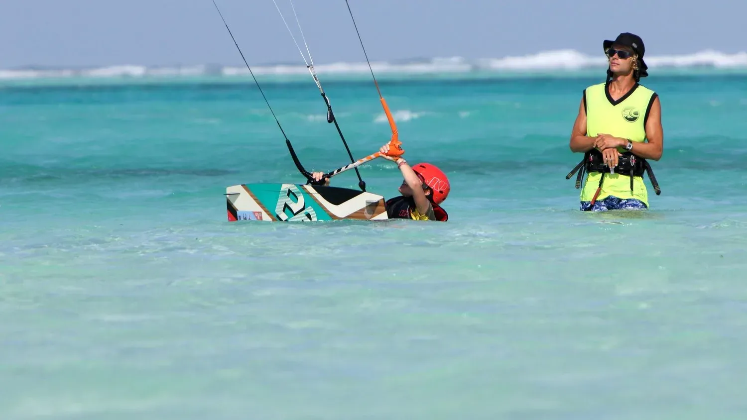 Kitesurfing lesson in the shallows off Qambani Luxury Resort's stretch of the Zanzibar east coast