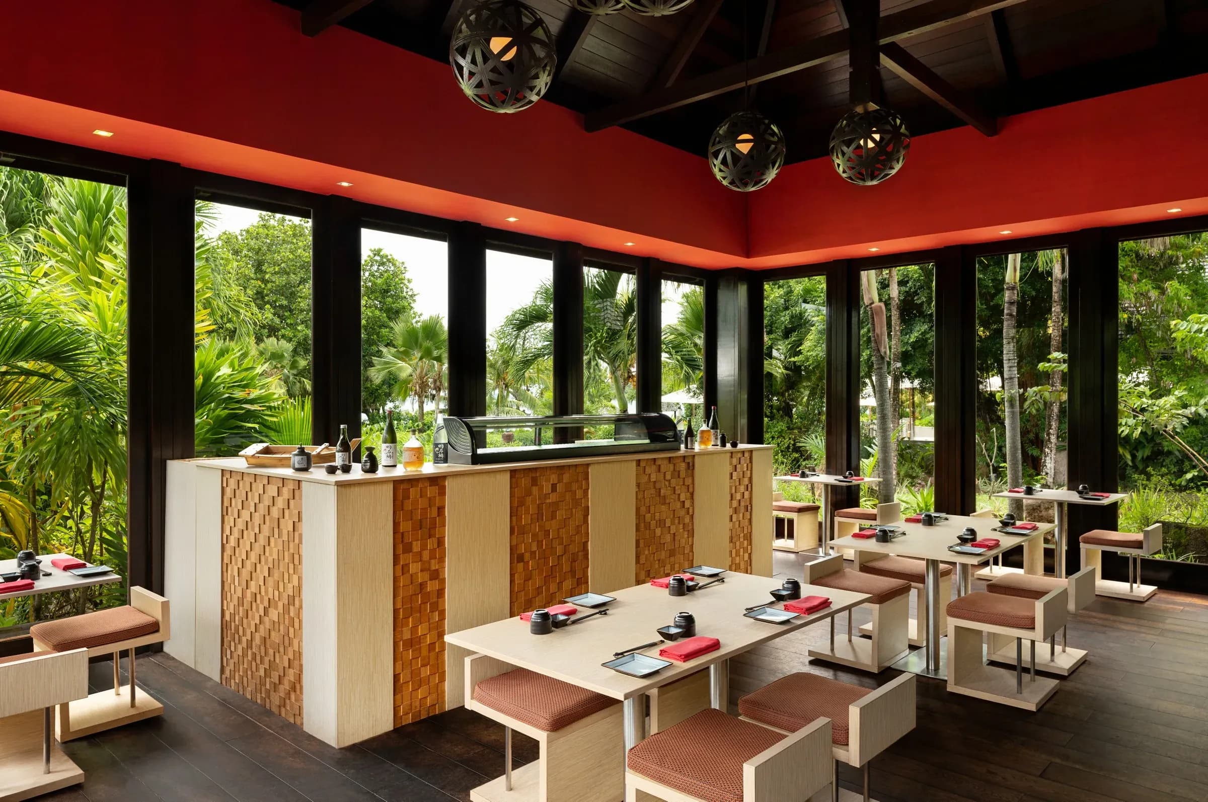 The Sushi Room dining pavilion at Raffles Seychelles