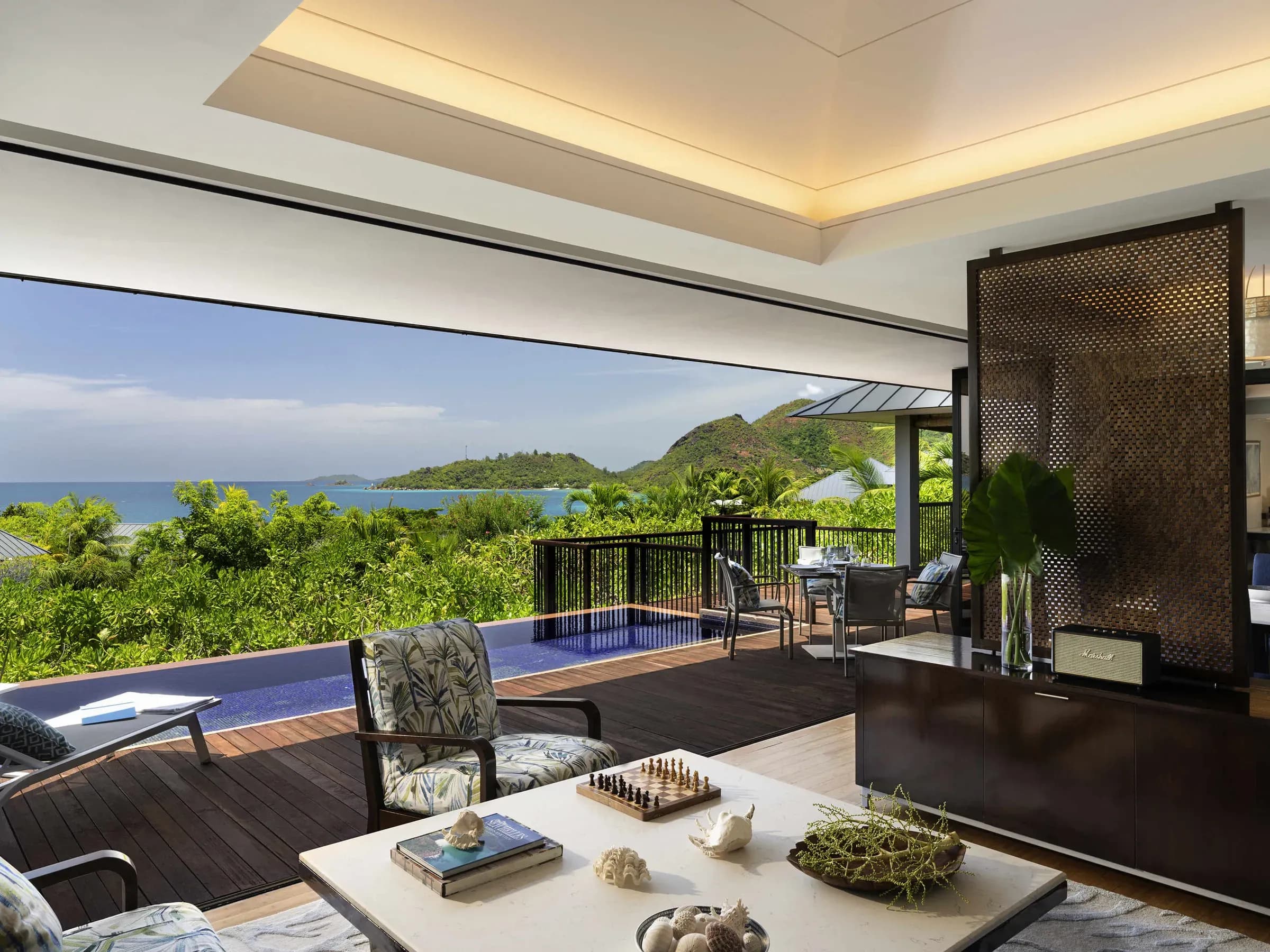 Two Bedroom Ocean View Pool Villa terrace at Raffles Seychelles