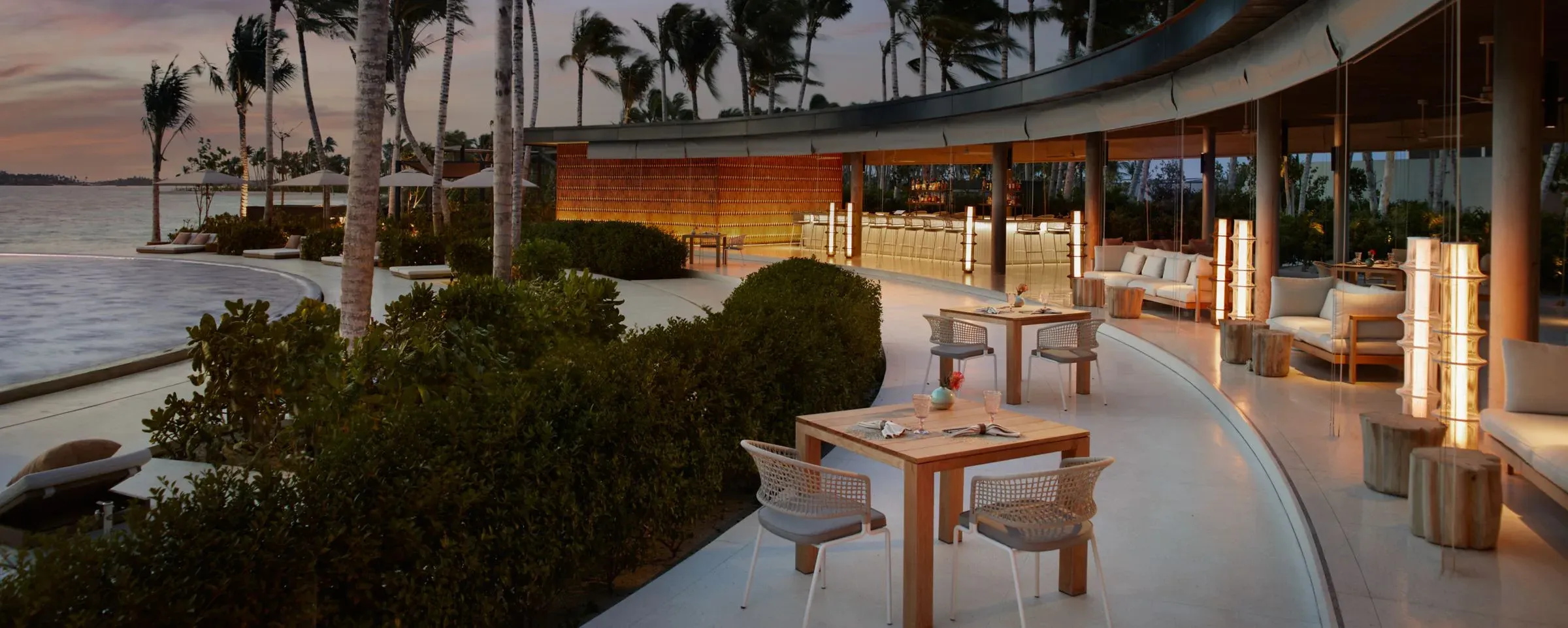 Poolside seating at EAU Bar, The Ritz-Carlton Maldives, Fari Islands