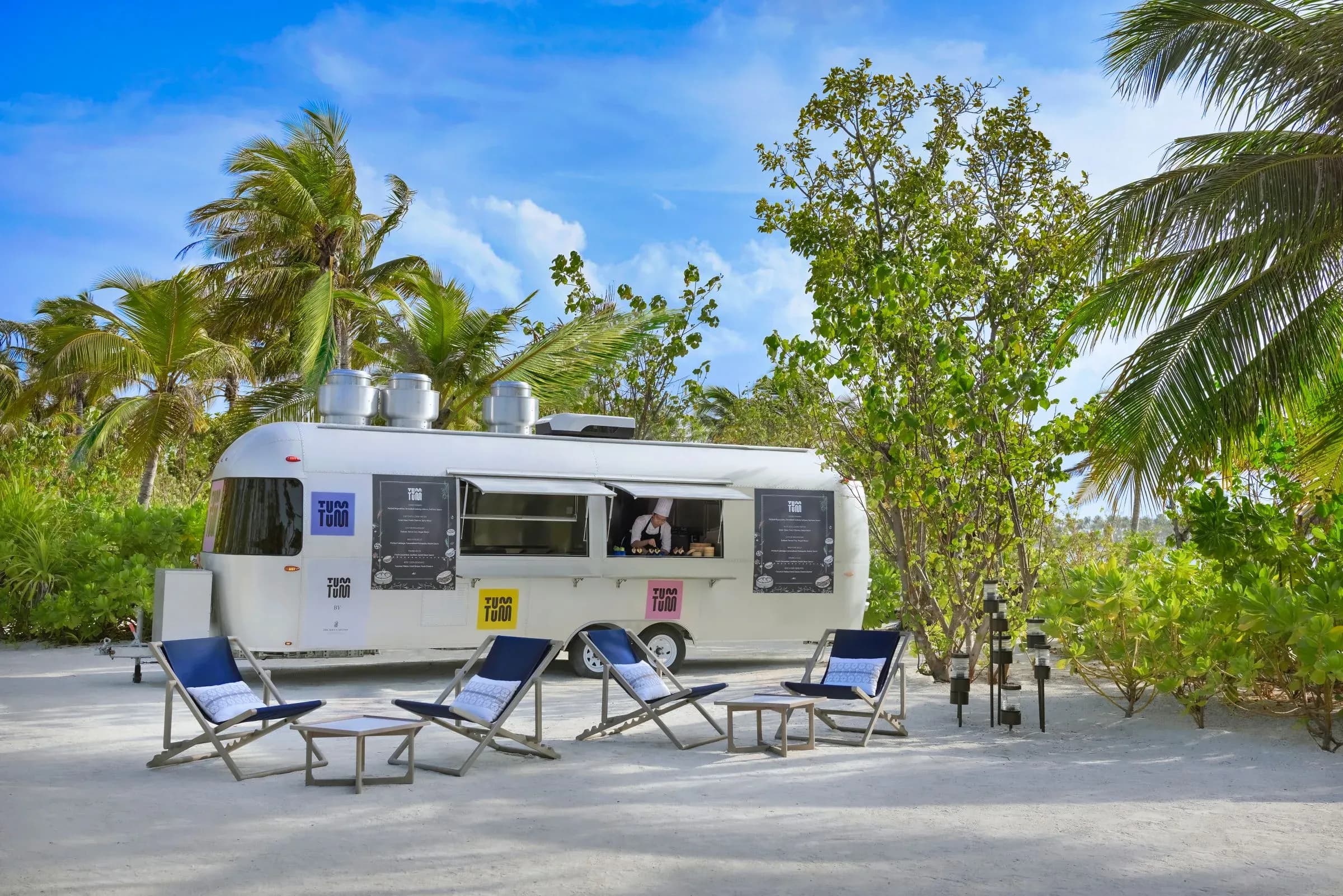 Open-air street food setting at Tum Tum, Fari Marina Village, The Ritz-Carlton Maldives, Fari Islands