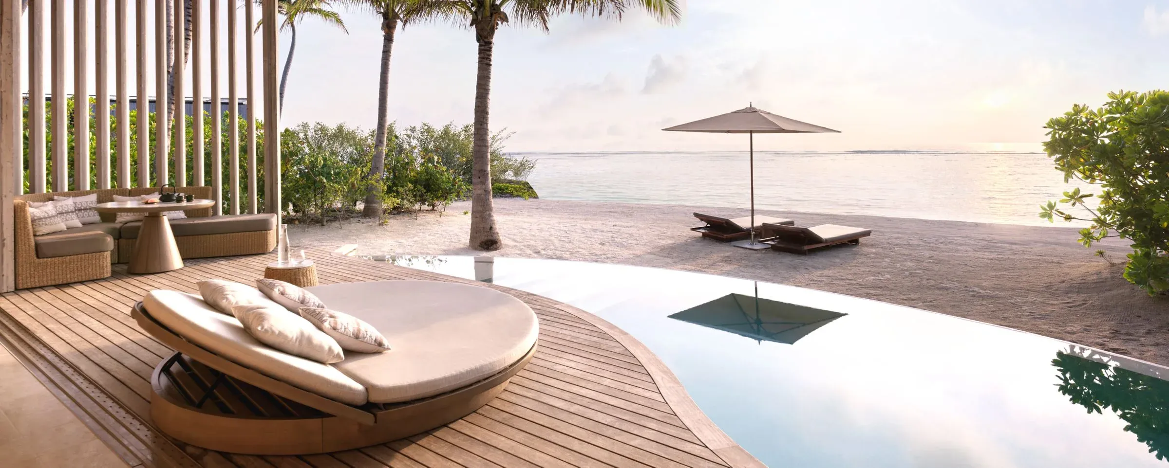 Sundeck and private pool of a Beach Pool Villa at The Ritz-Carlton Maldives, Fari Islands