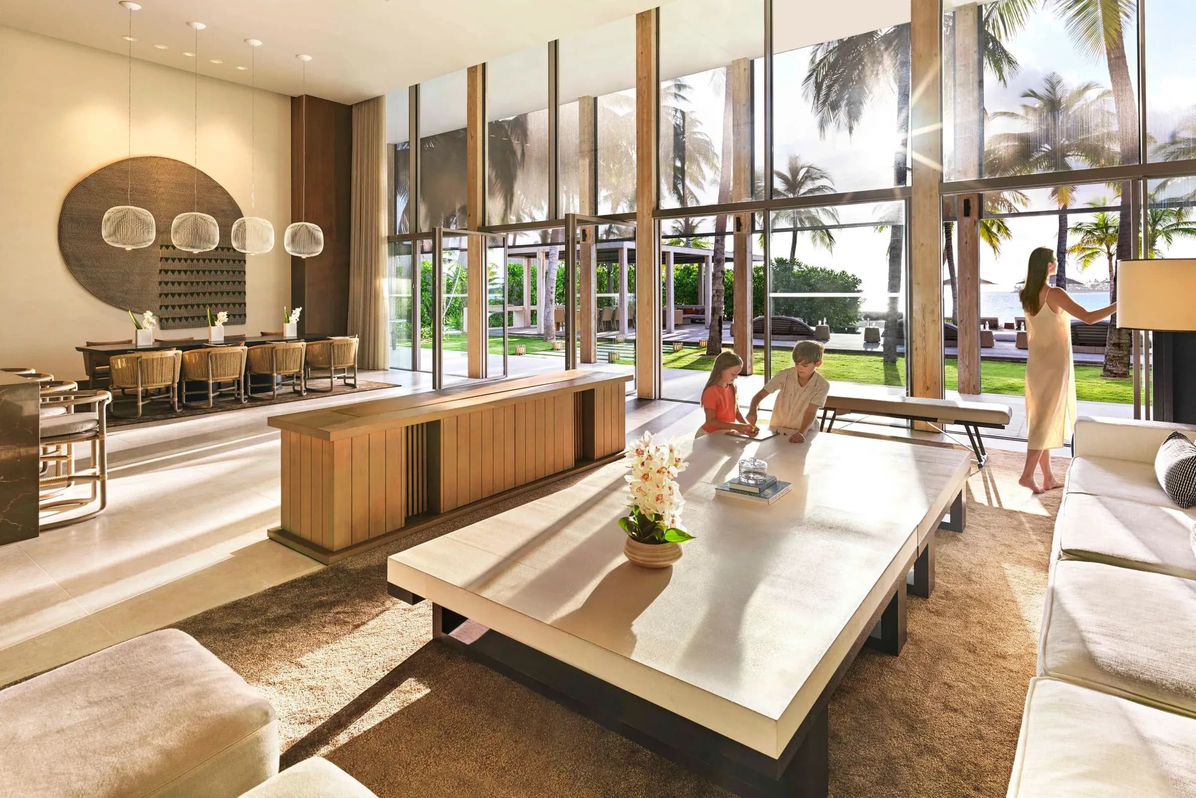 Living area of a Two-Bedroom Beach Pool Villa at The Ritz-Carlton Maldives, Fari Islands