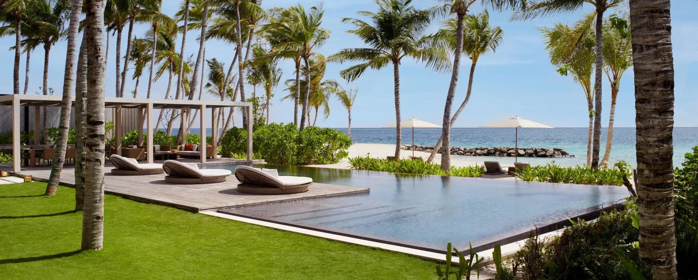 Sundeck of a Two-Bedroom Sunset Beach Pool Villa at The Ritz-Carlton Maldives, Fari Islands