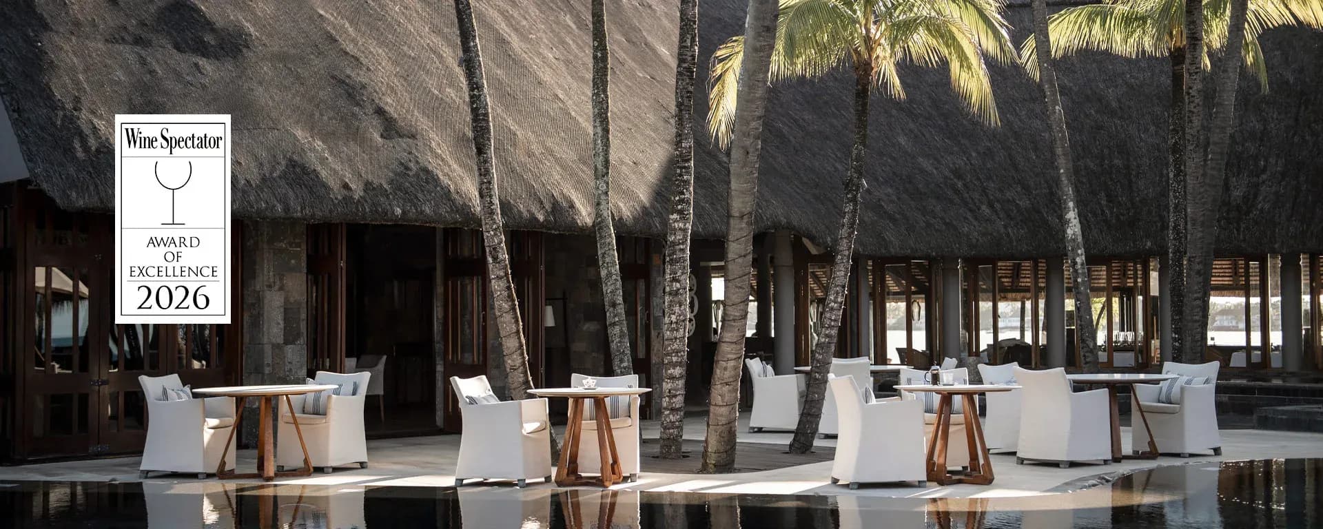 La Goélette restaurant terrace overlooking the ocean at Royal Palm Beachcomber Luxury
