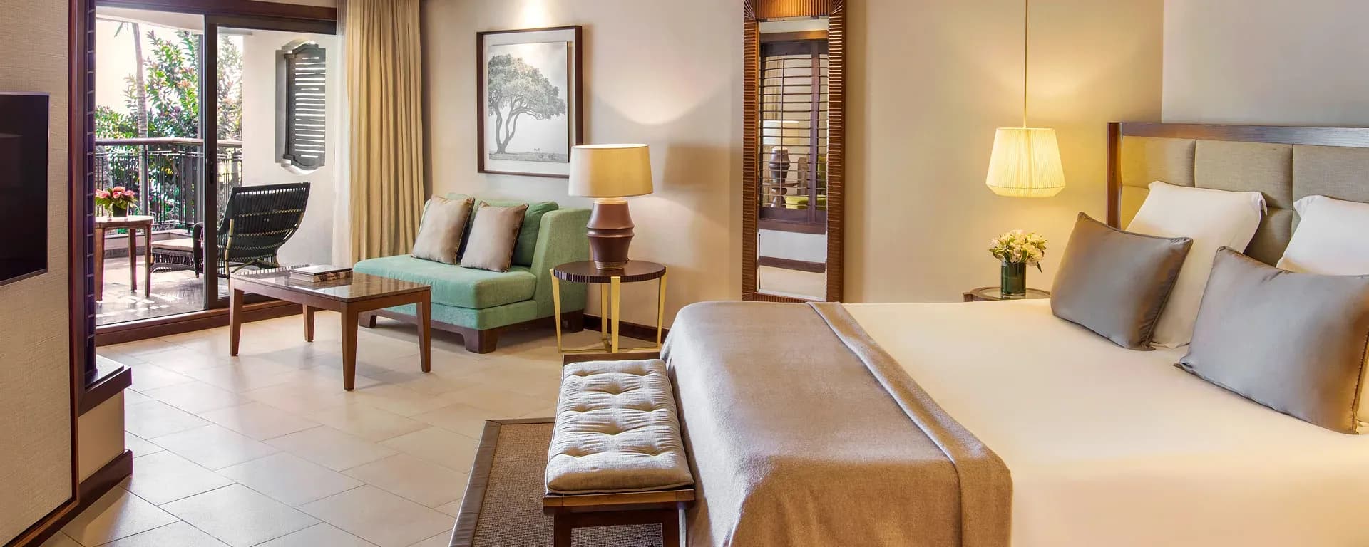 Ocean Suite interior with sea view at Royal Palm Beachcomber Luxury