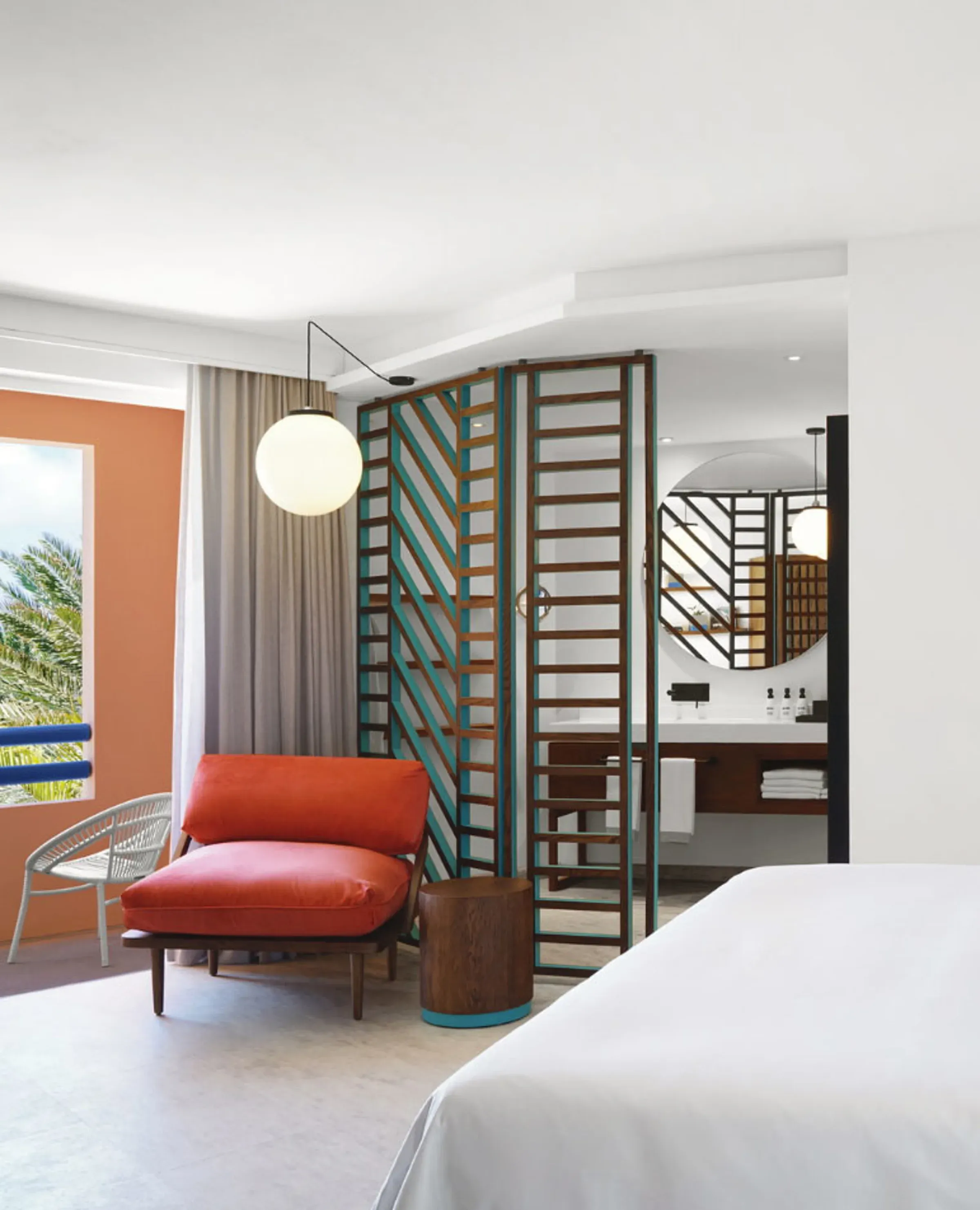 Seaview room interior with carved wooden screen at SALT of Palmar