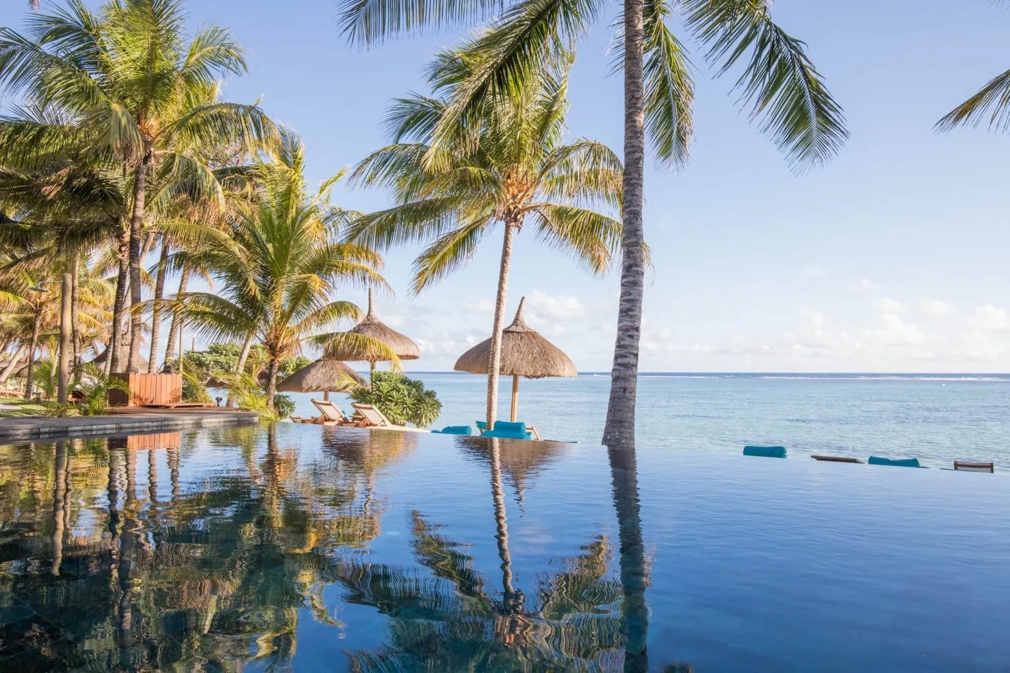 Heated infinity pool overlooking the lagoon at Seasense Boutique Hotel & Spa, Belle Mare