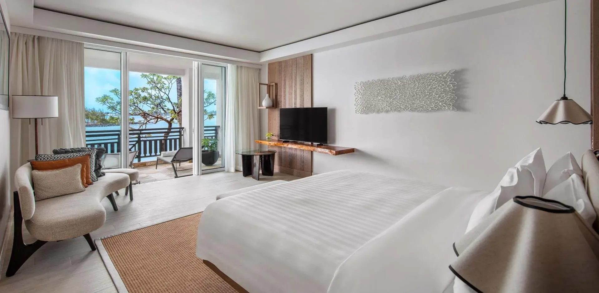 Bedroom of the Frangipani Family Ocean View Suite at Shangri-La Le Touessrok