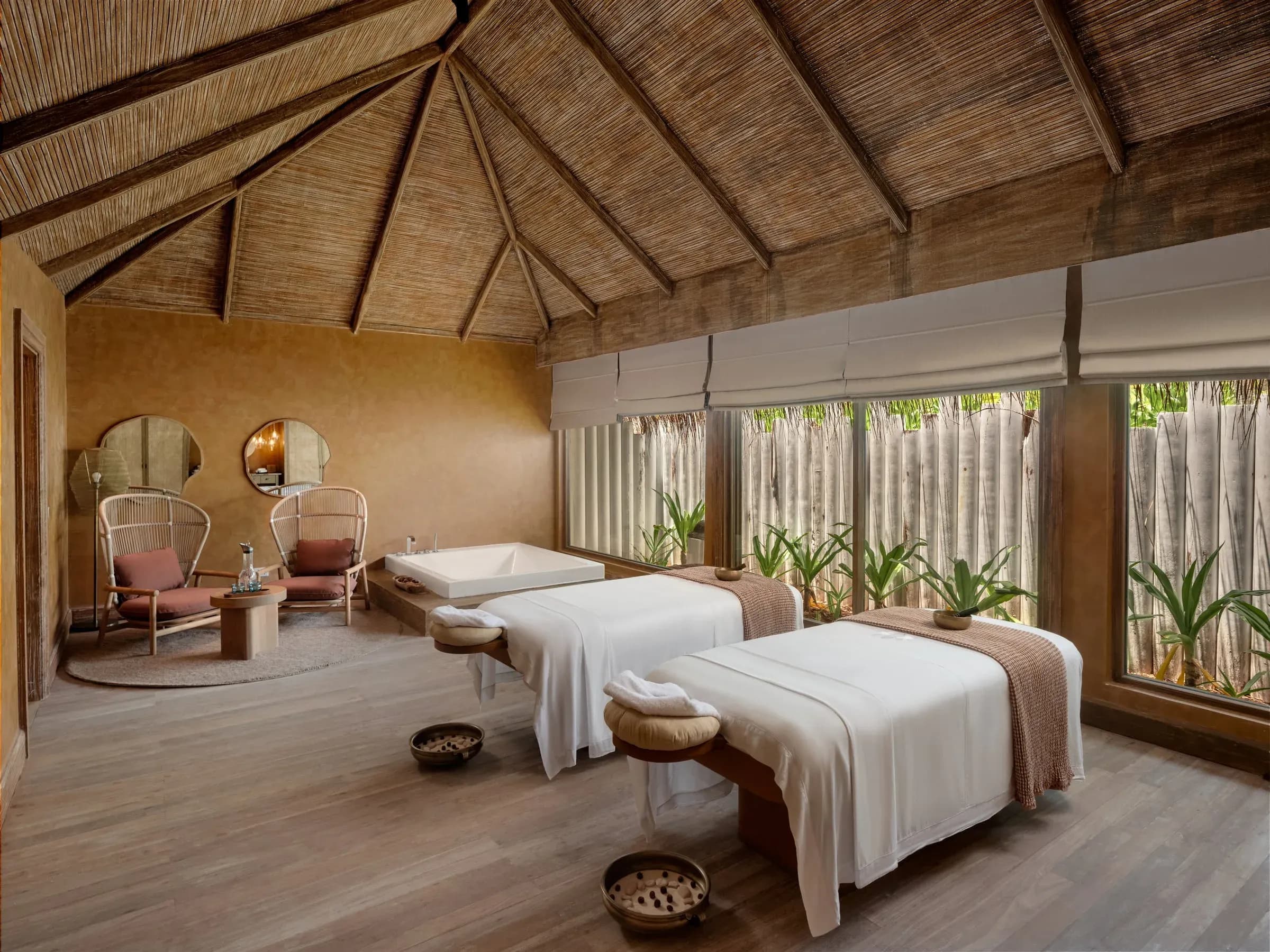 Couple's treatment room at Six Senses Spa Kanuhura