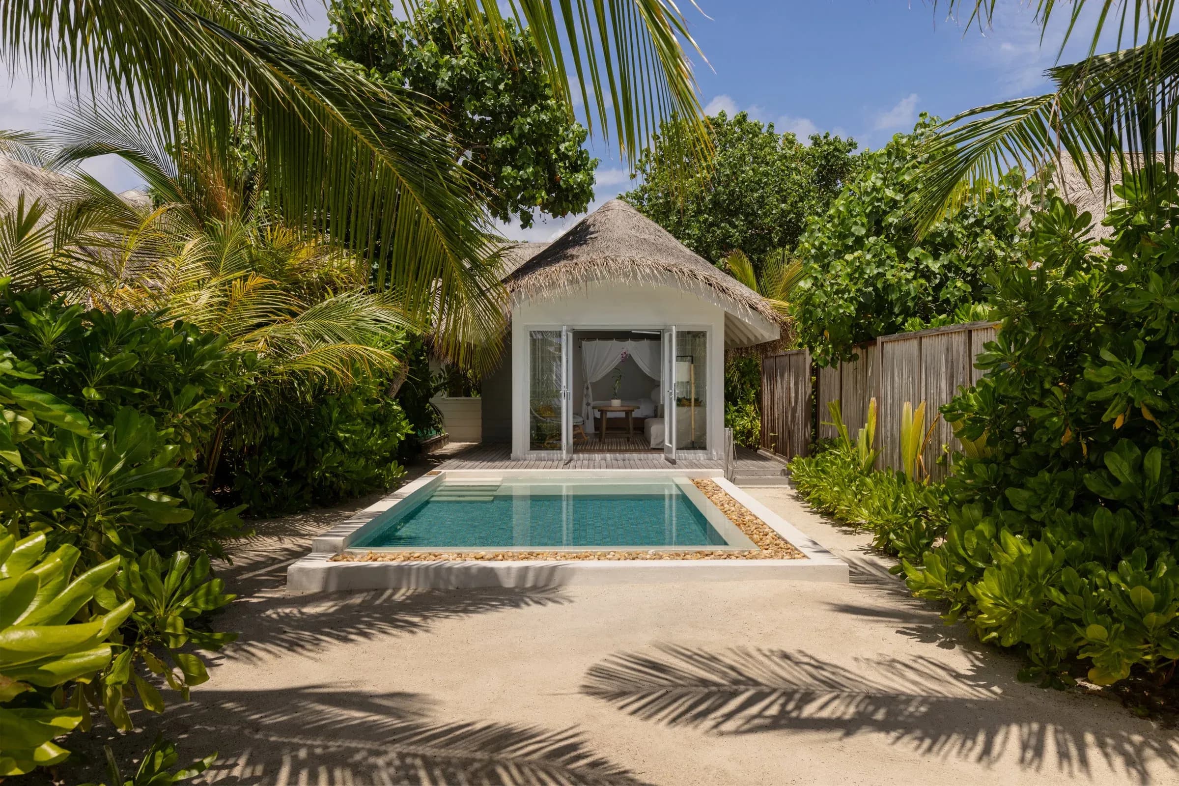 Exterior of a Deluxe Beach Villa With Pool at Six Senses Kanuhura