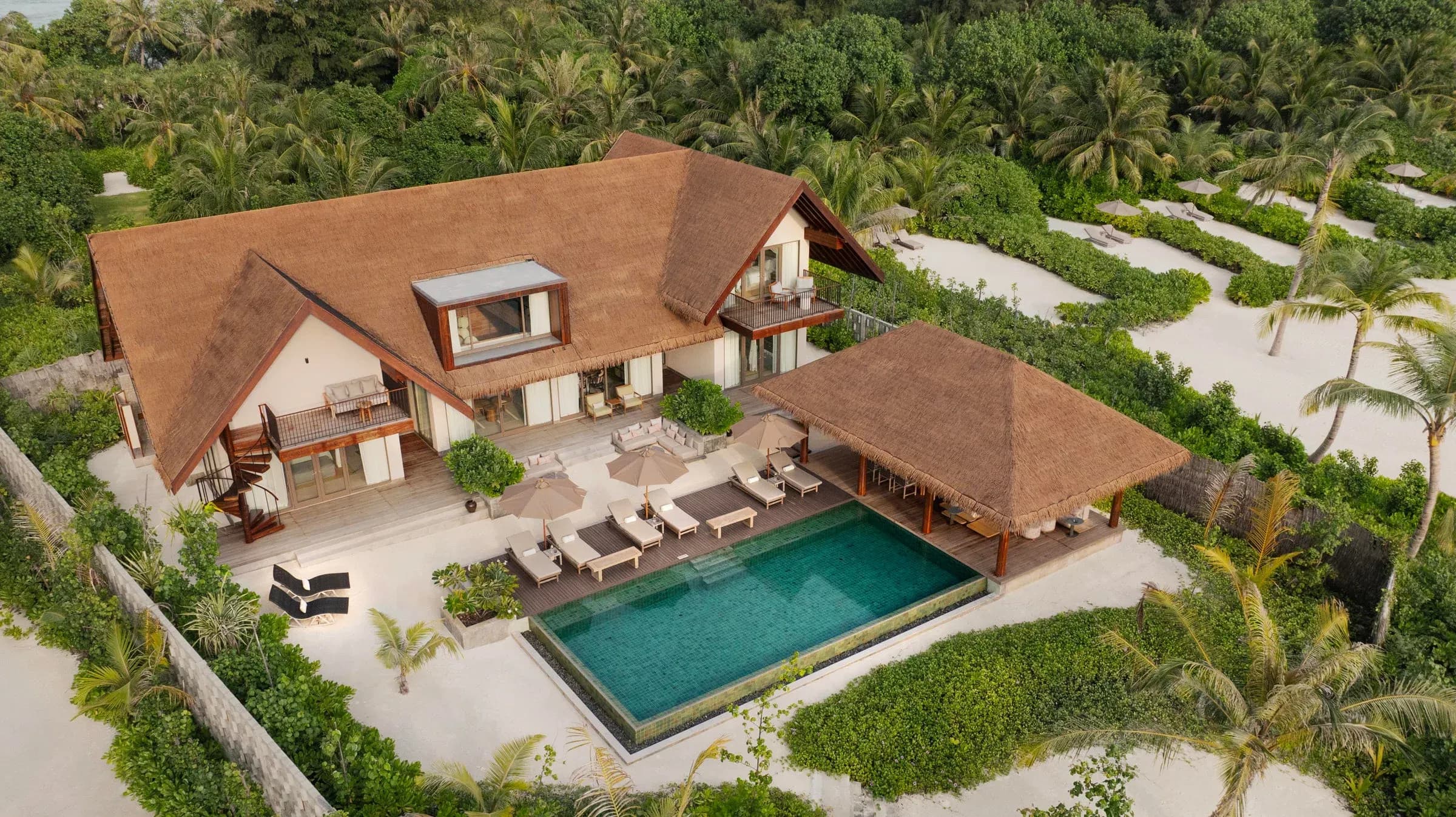 Aerial view of the Three Bedroom Beach Reserve at Six Senses Kanuhura