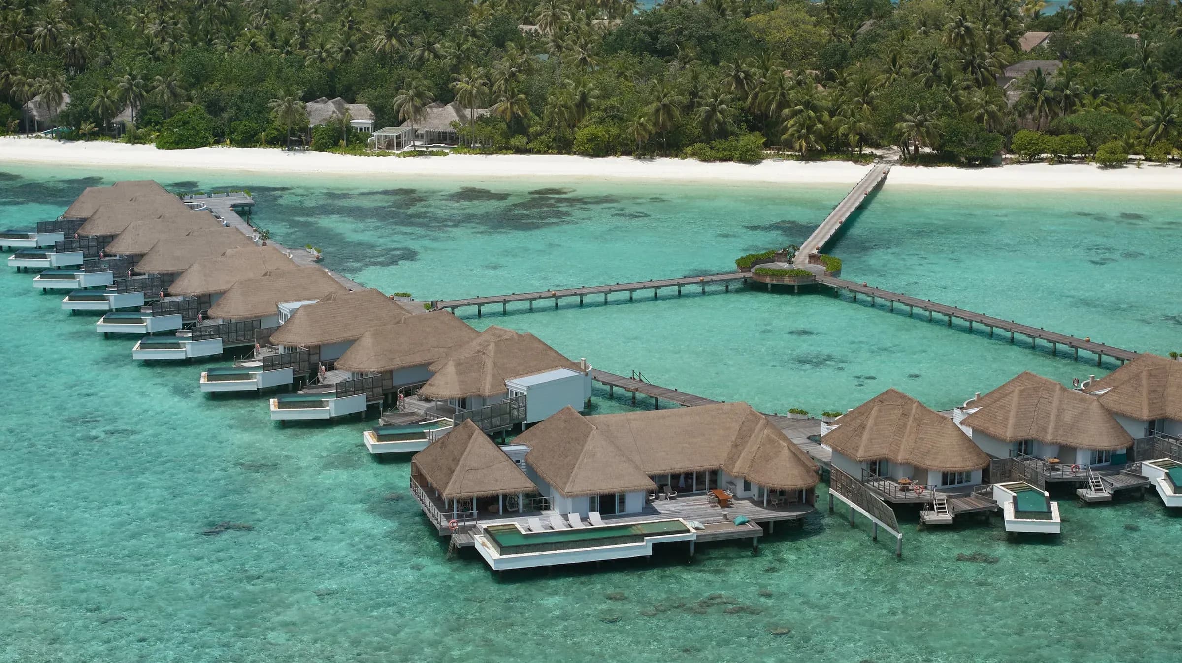 Aerial view of a Two Bedroom Water Villa With Pool at Six Senses Kanuhura