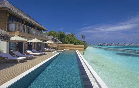 Overwater pool deck of the Ocean Water Villa with Pool at Six Senses Laamu