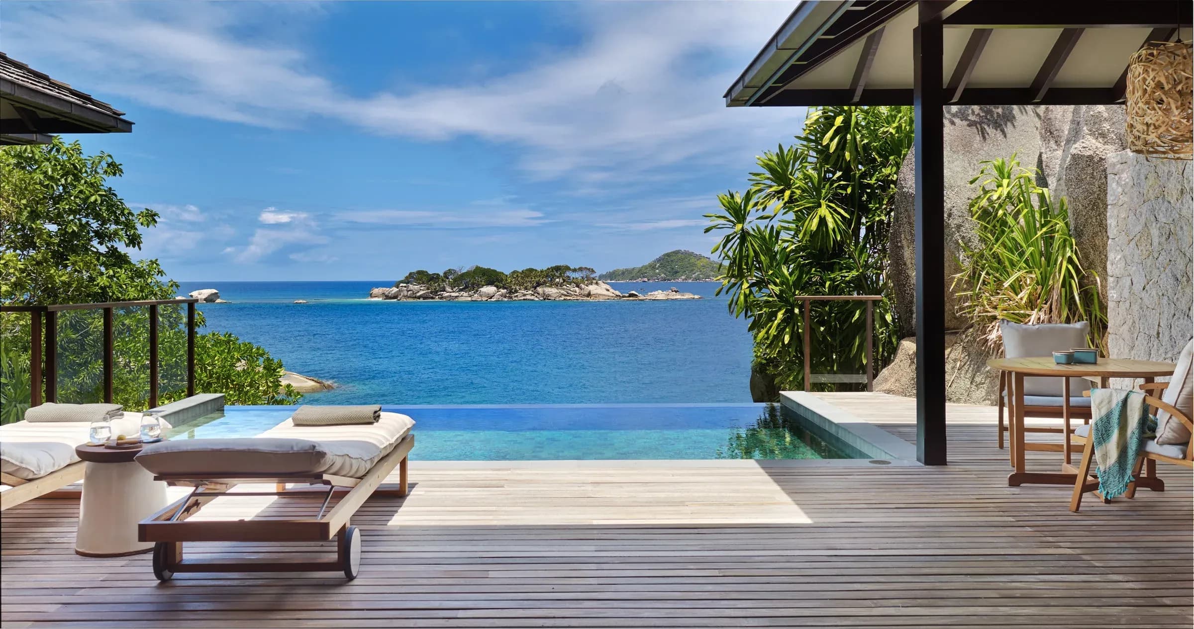 Hideaway Pool Villa deck and private infinity pool at Six Senses Zil Pasyon