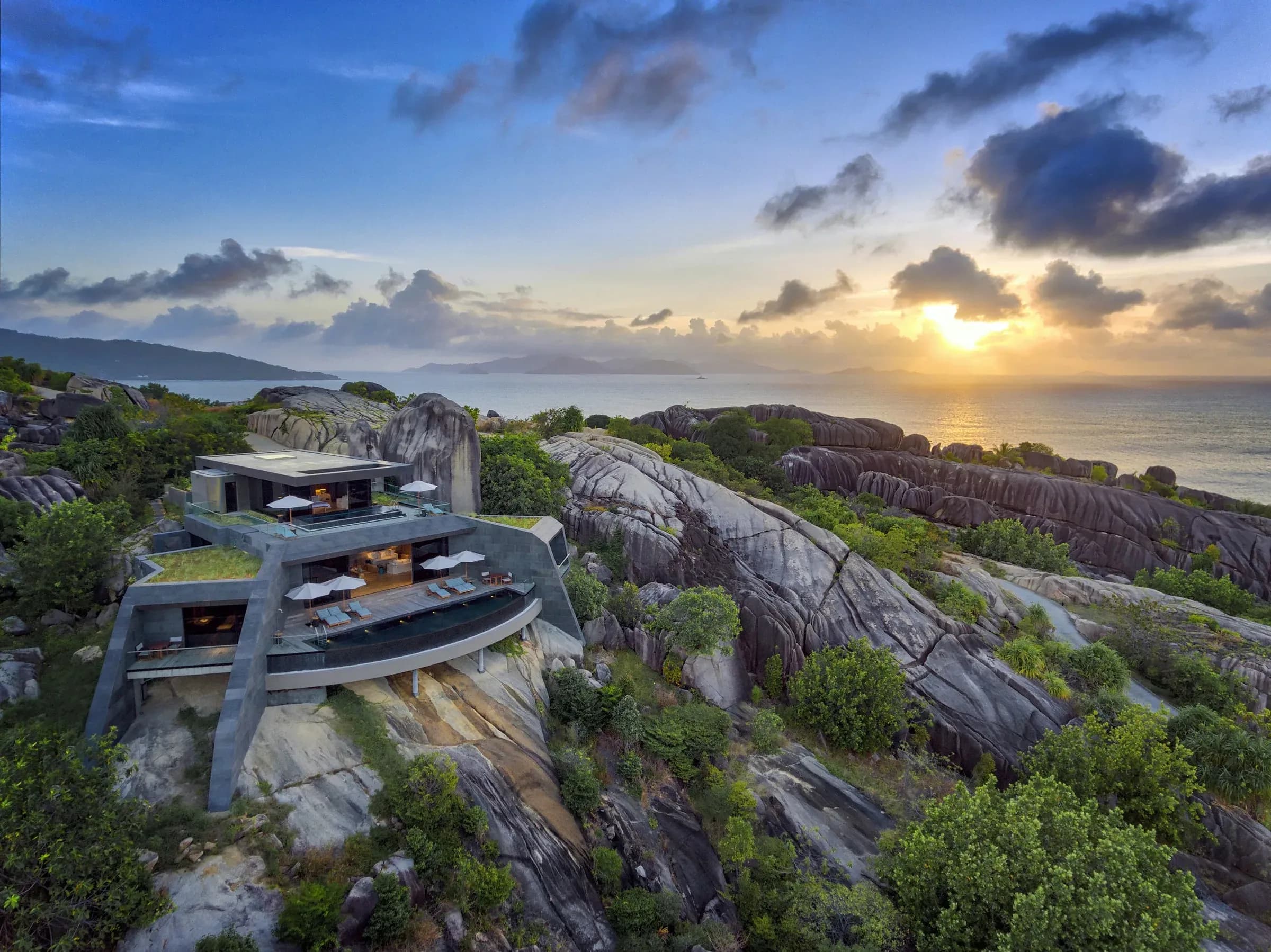 Exterior view of Ocean Sounds, a Four-Bedroom Residence, at Six Senses Zil Pasyon