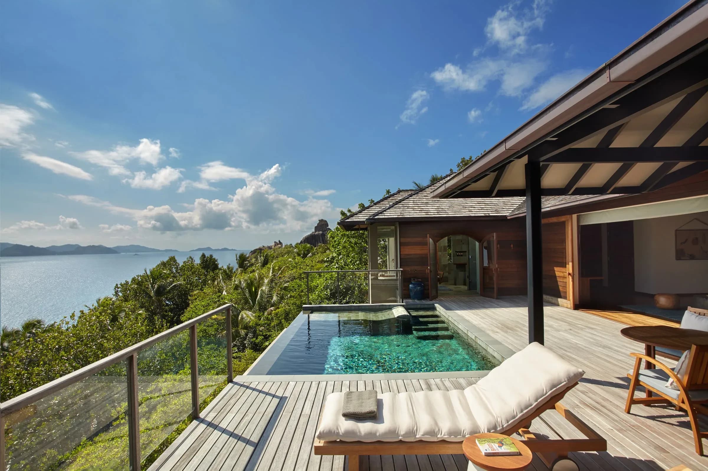 Panorama Pool Villa deck overlooking the ocean at Six Senses Zil Pasyon