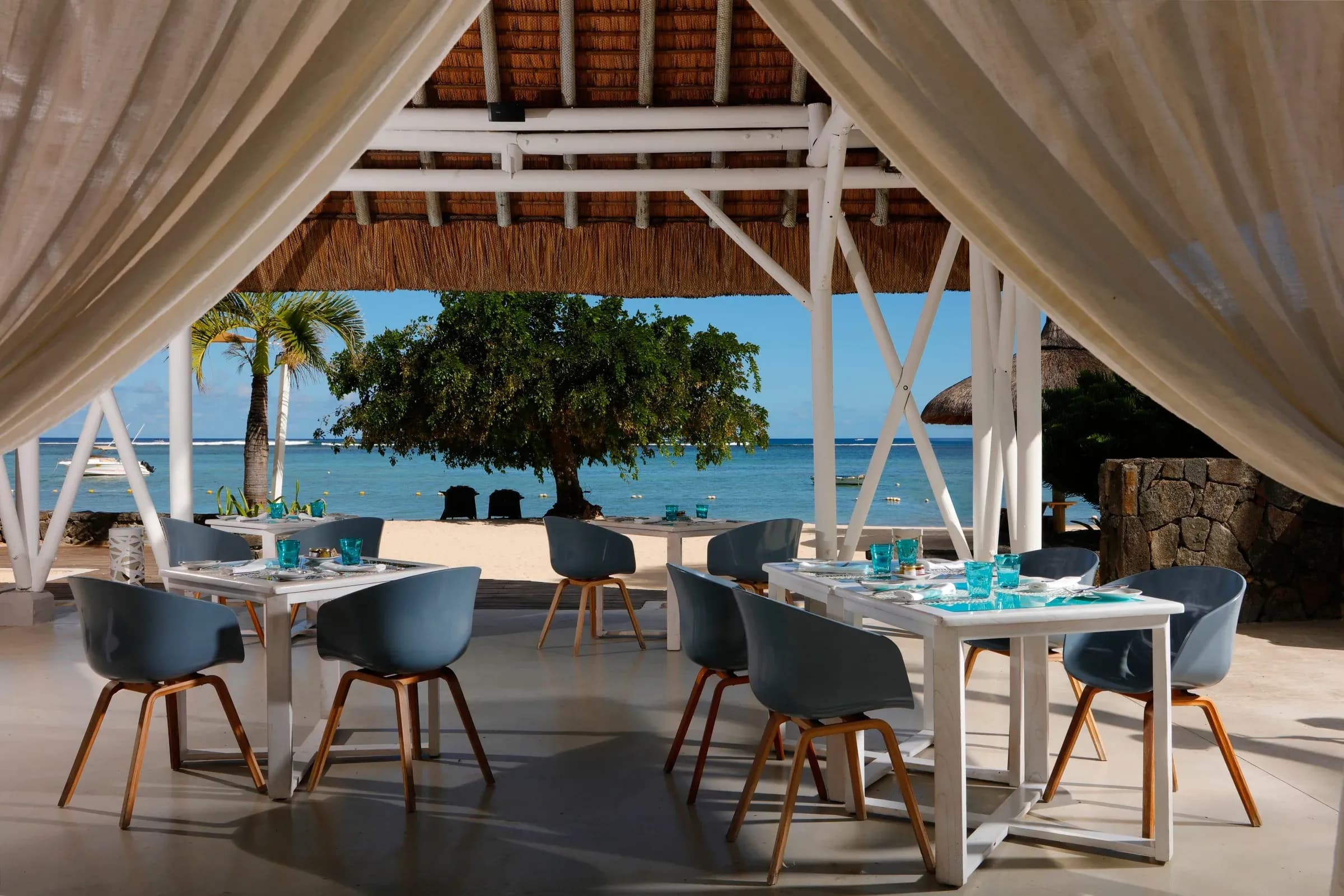 Tamassa Beach Restaurant open-air dining beside the lagoon at Sofitel Mauritius L'Impérial Resort & Spa