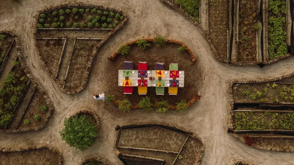 Aerial view of Asian Kitchen in the Garden, surrounded by greenery at Soneva Jani
