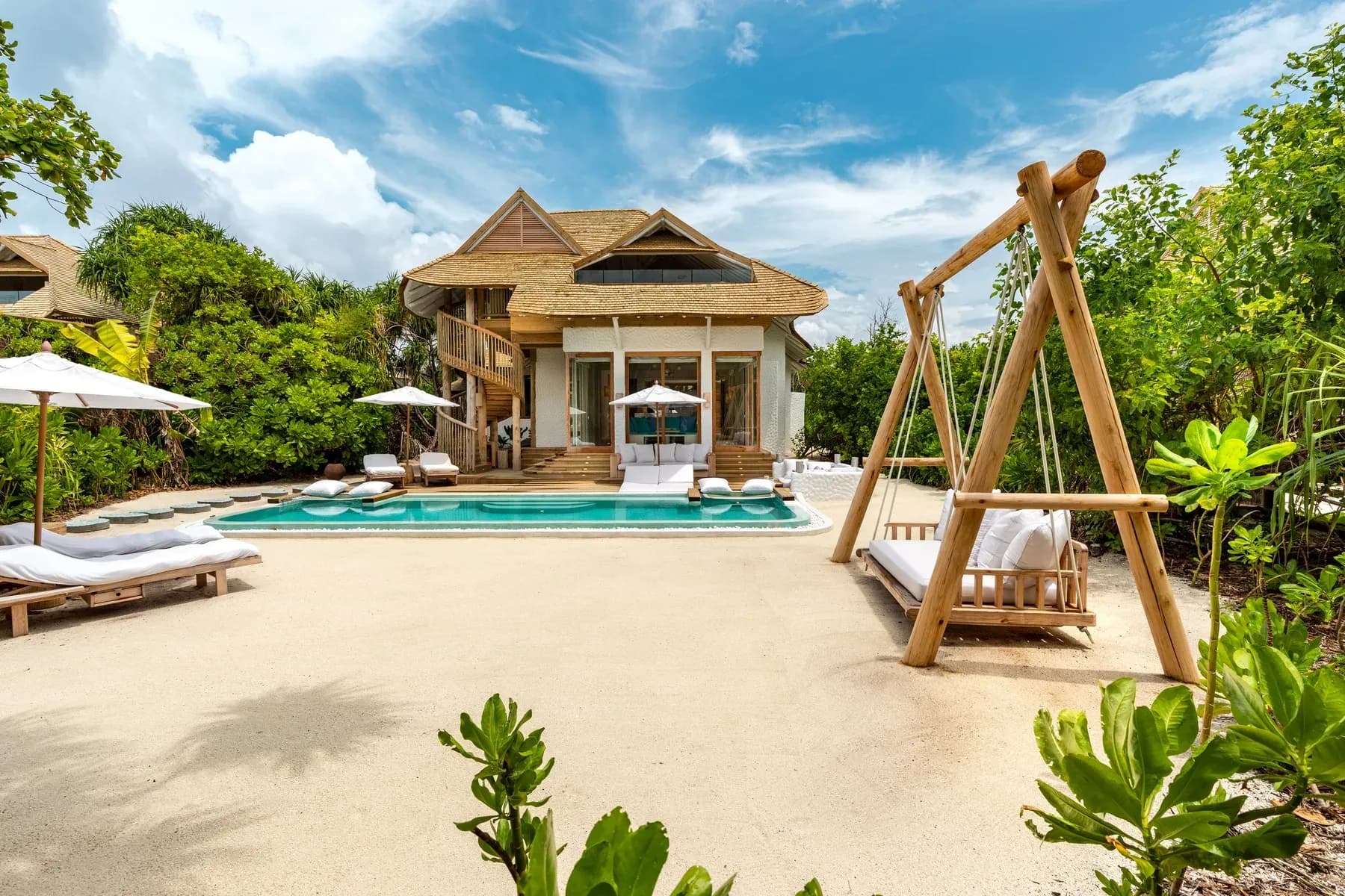 1 Bedroom Beach Hideaway exterior with private pool and garden at Soneva Jani