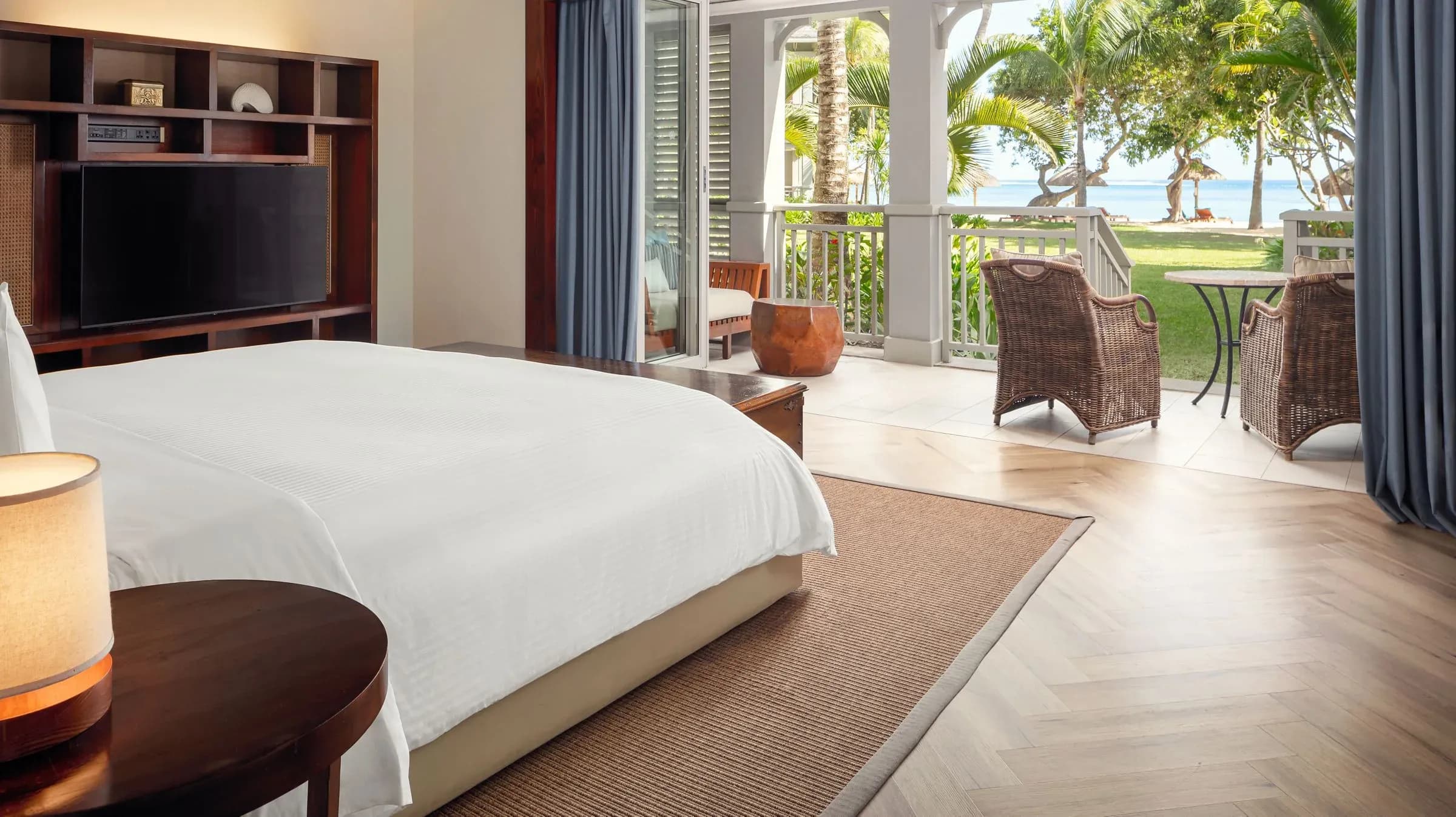 Ocean Haven Junior Suite interior with ocean view at The St. Regis Le Morne Resort, Mauritius