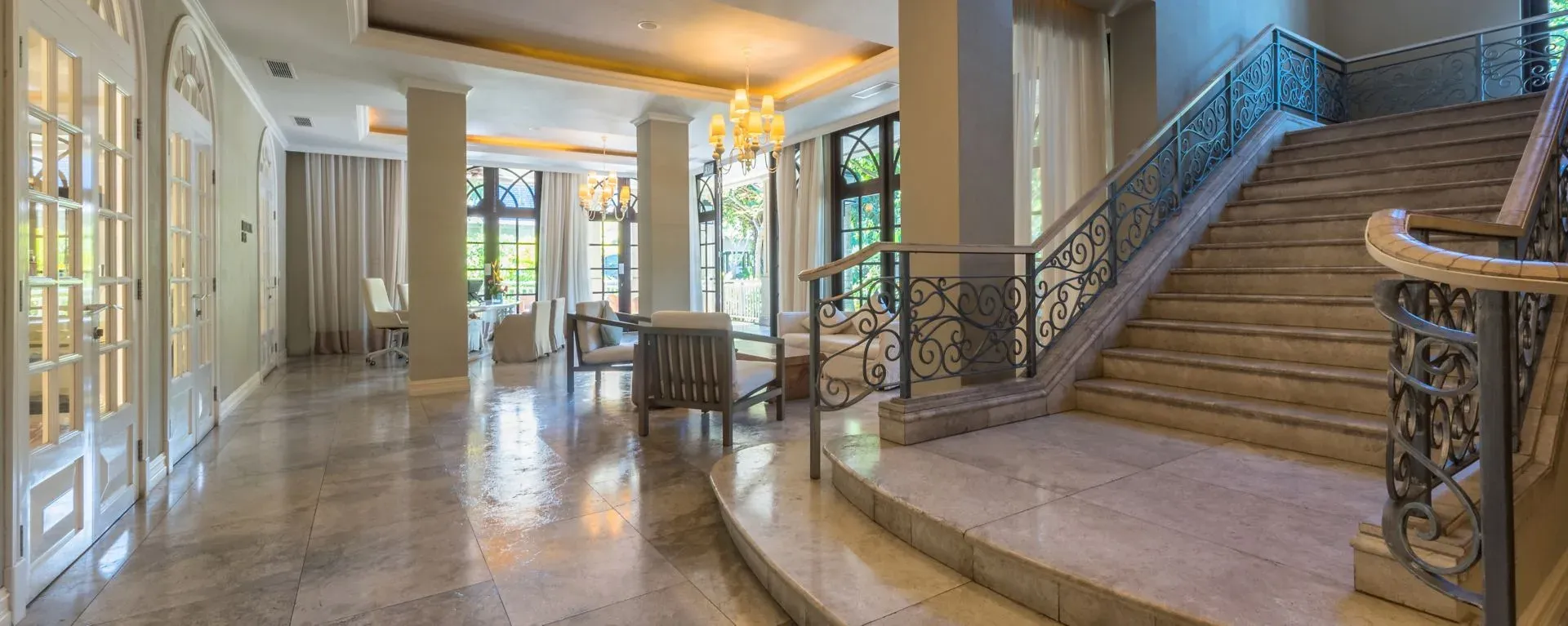Entrance and staircase of The St. Regis Spa at The St. Regis Le Morne Resort, Mauritius
