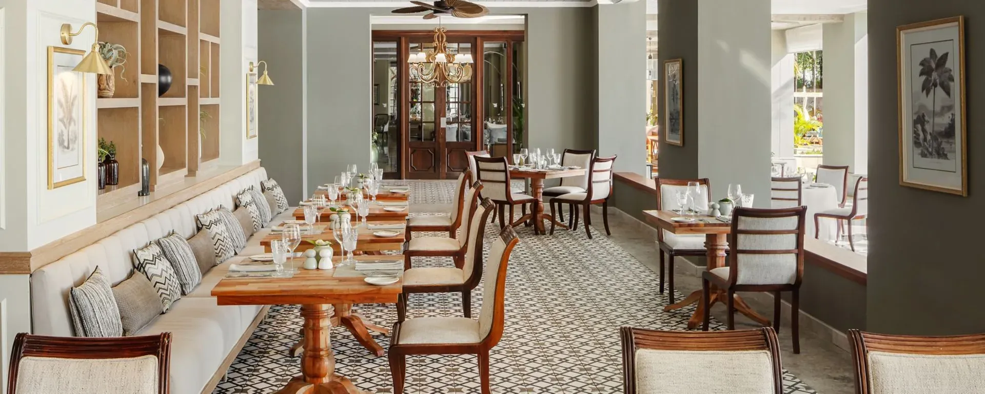 Breakfast buffet setting at Le Manoir Dining Room, The St. Regis Le Morne Resort, Mauritius