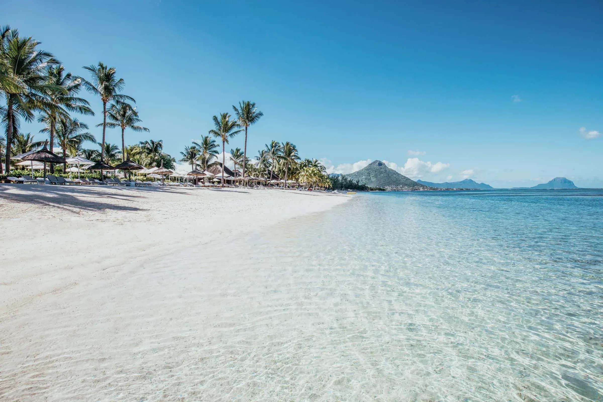White sand beach and gardens at Sugar Beach Mauritius, west coast