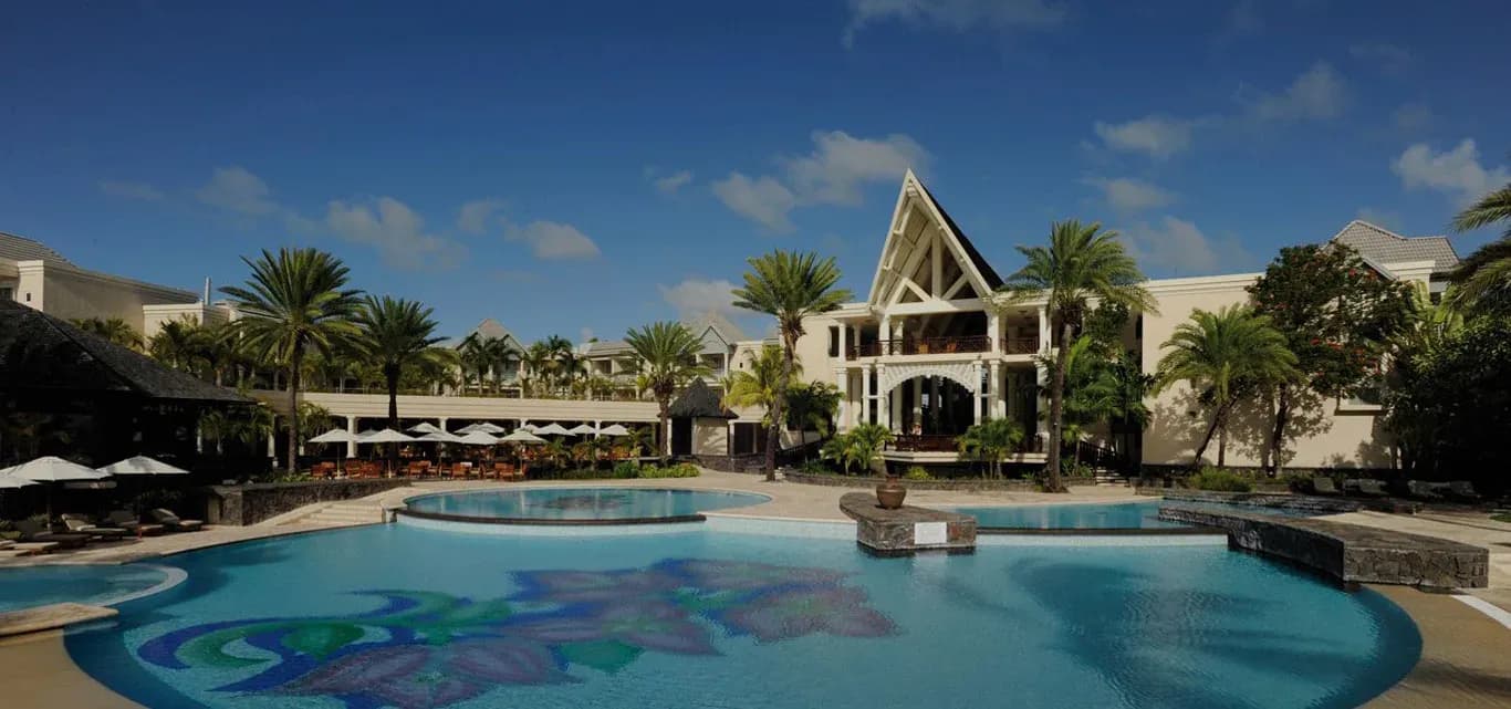 Aerial view of The Residence Mauritius resort and Belle Mare coastline