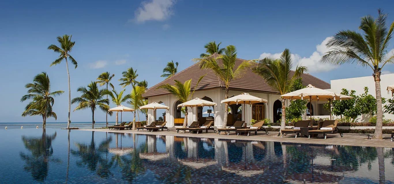 The Dining Room pavilion beside the infinity pool at The Residence Zanzibar