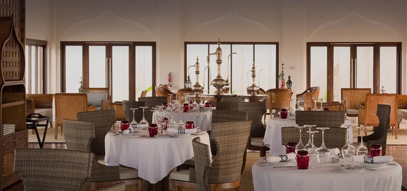 The Pavilion restaurant interior with Middle Eastern accents at The Residence Zanzibar